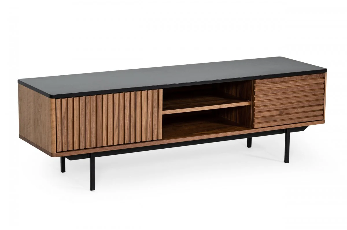 Walnut And Gray Wood Open And Enclosed Storage TV Stand By Homeroots - Image 4
