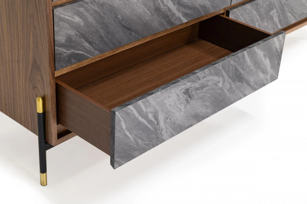 Walnut And Grey Faux Marble Wood Six Drawer Double Dresser By Homeroots - Image 3