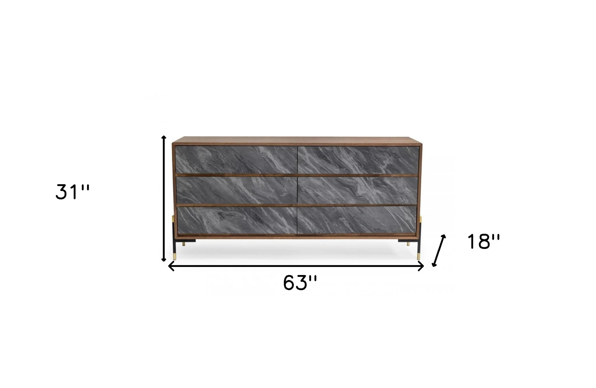 Walnut And Grey Faux Marble Wood Six Drawer Double Dresser By Homeroots - Image 4