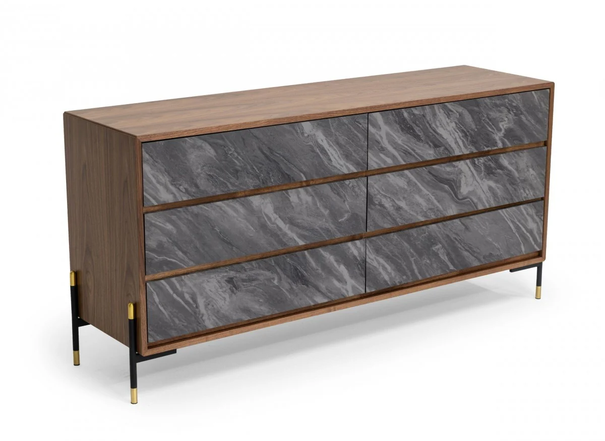 Walnut And Grey Faux Marble Wood Six Drawer Double Dresser By Homeroots - Image 7