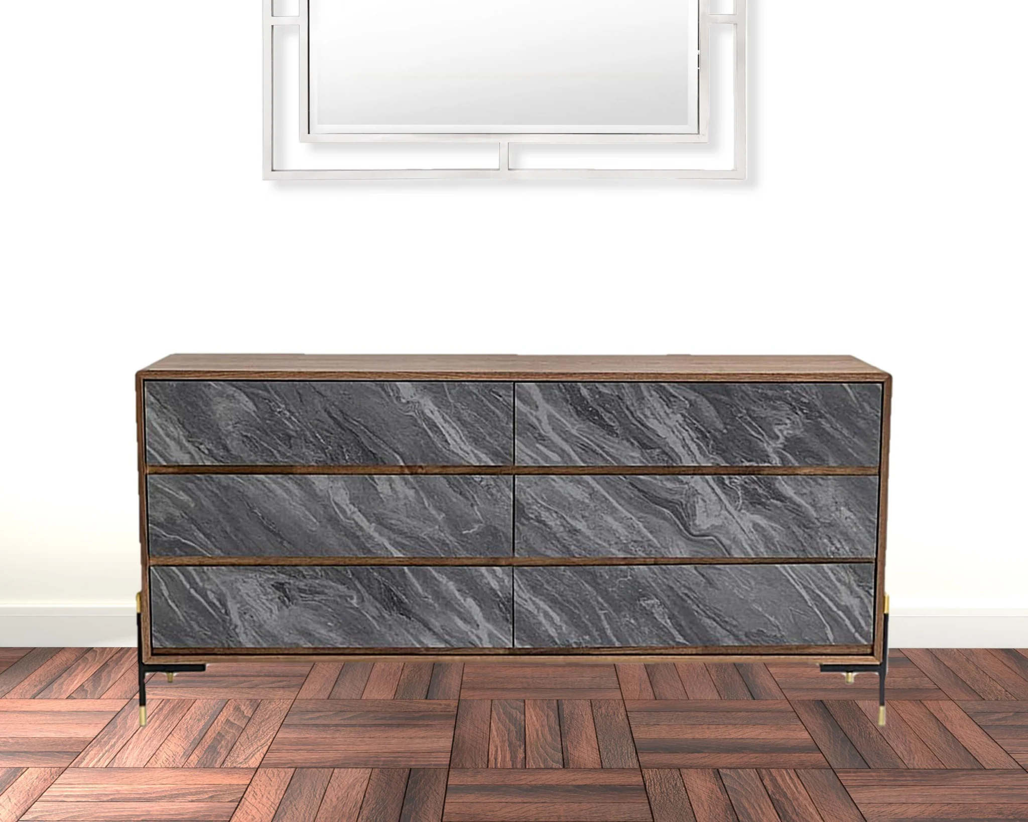 Walnut And Grey Faux Marble Wood Six Drawer Double Dresser By Homeroots - Image 8