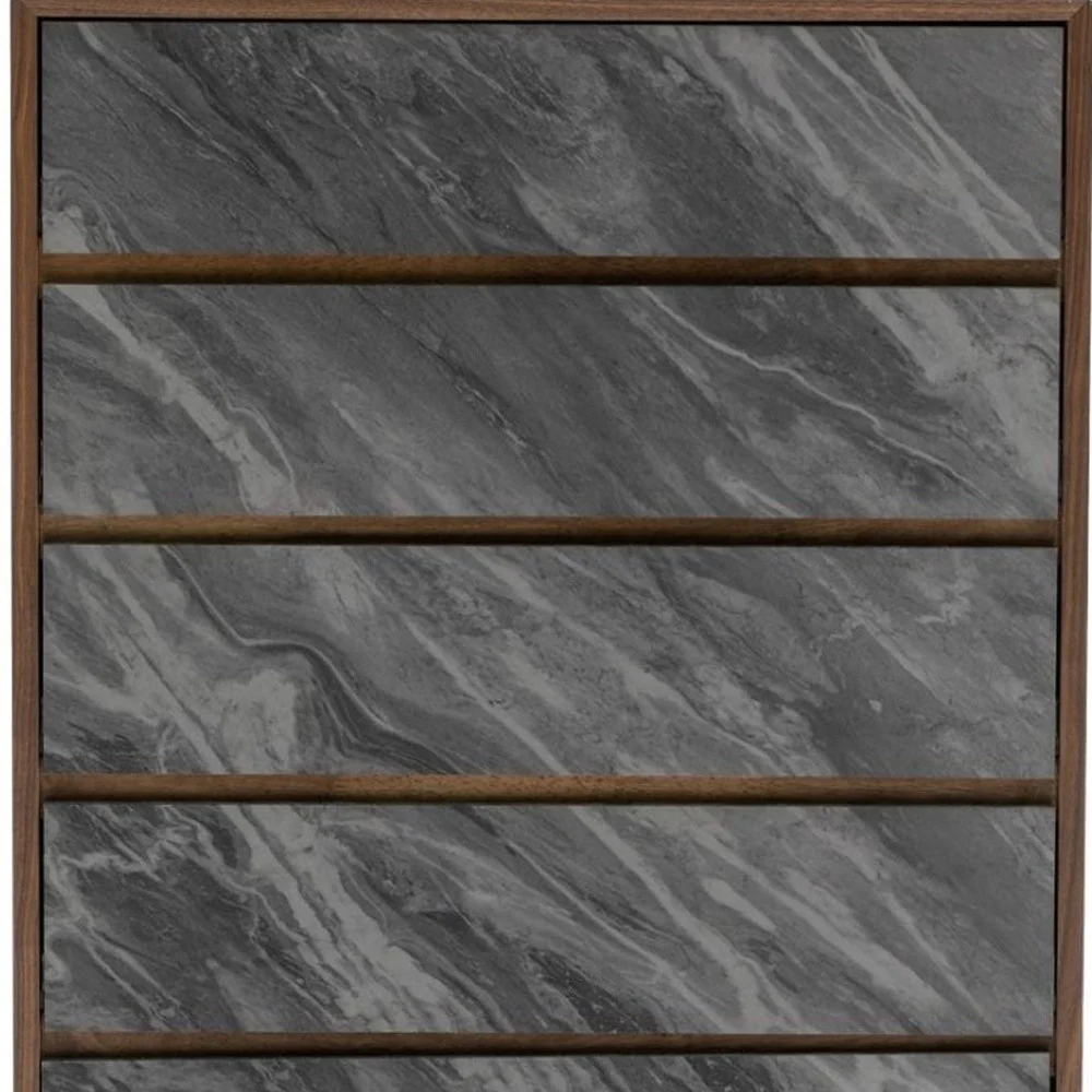 Walnut And Grey Manufactured Wood Five Drawer Chest By Homeroots - Image 4