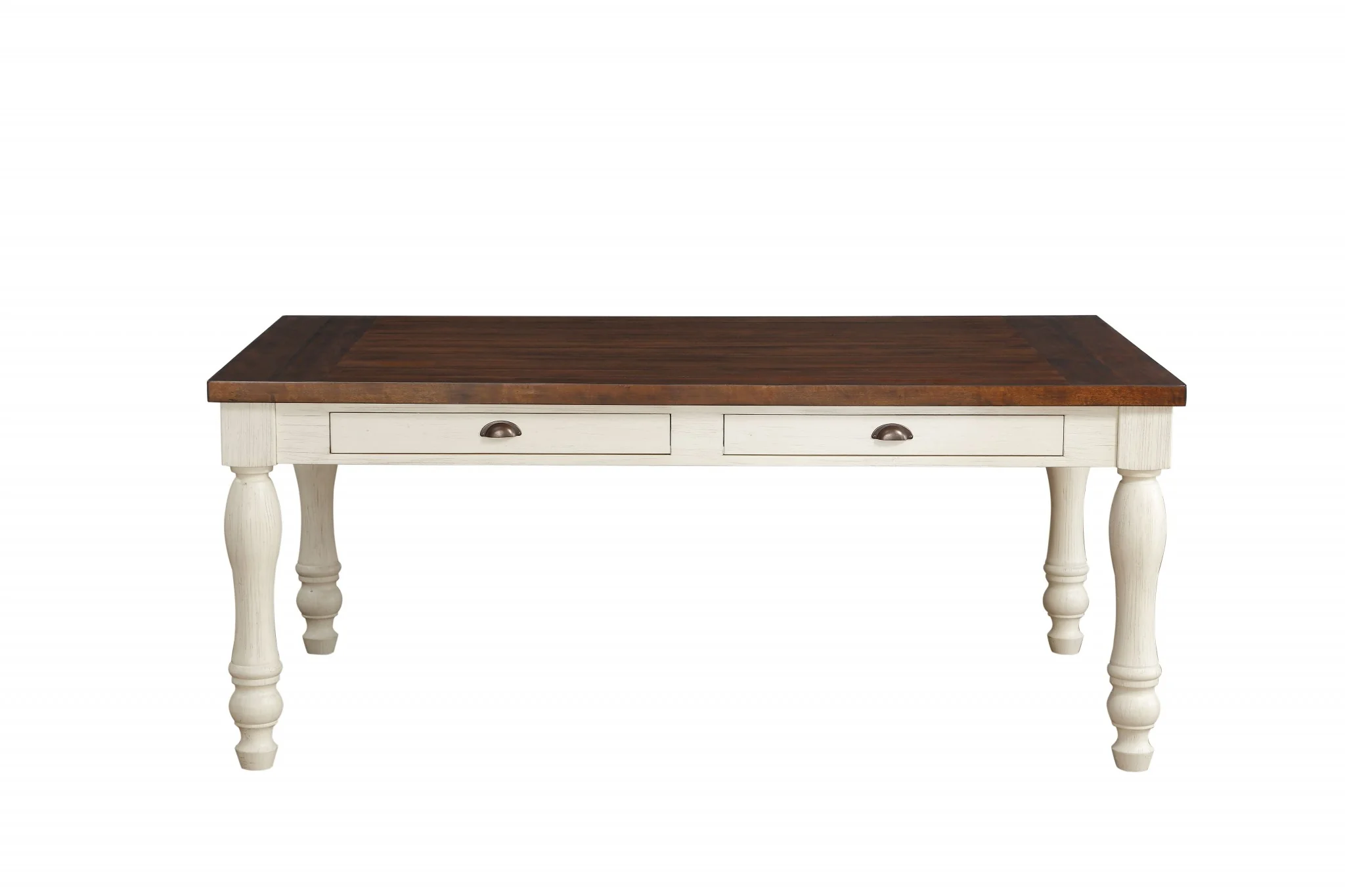 Walnut And White Washed Solid Wood Dining Table By Homeroots - Image 4