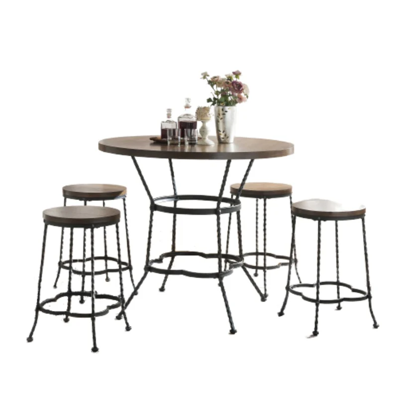 Walnut Antique Black Metal Wood Pc Pk Counter Height Set By Homeroots - Image 2