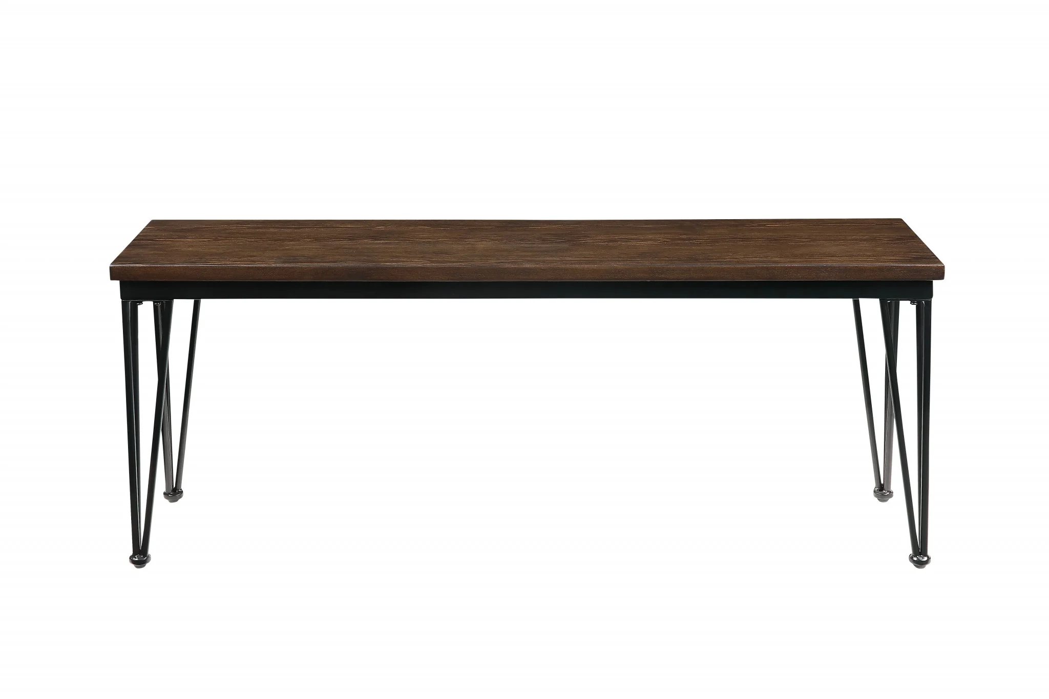 Walnut Black Metal Wood Bench By Homeroots - Image 3