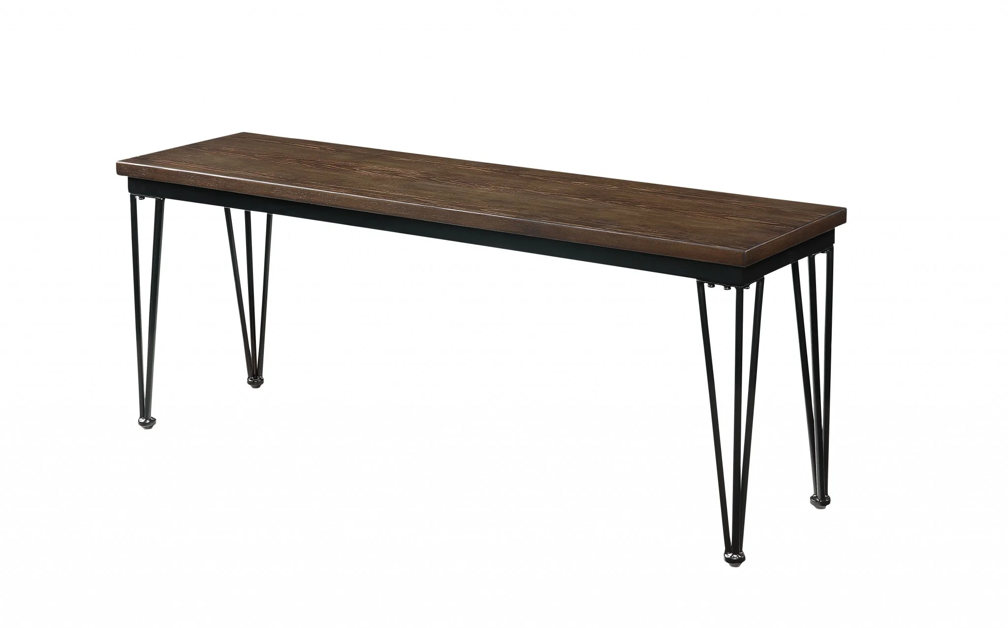 Walnut Black Metal Wood Bench By Homeroots - Image 4