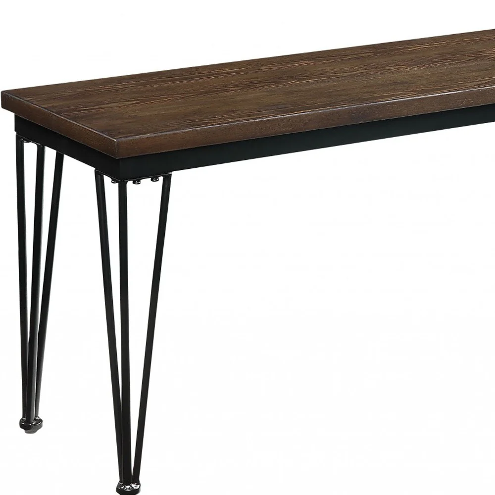 Walnut Black Metal Wood Bench By Homeroots - Image 5