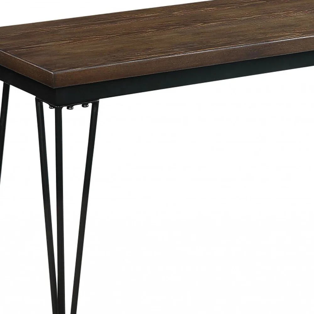 Walnut Black Metal Wood Bench By Homeroots - Image 6