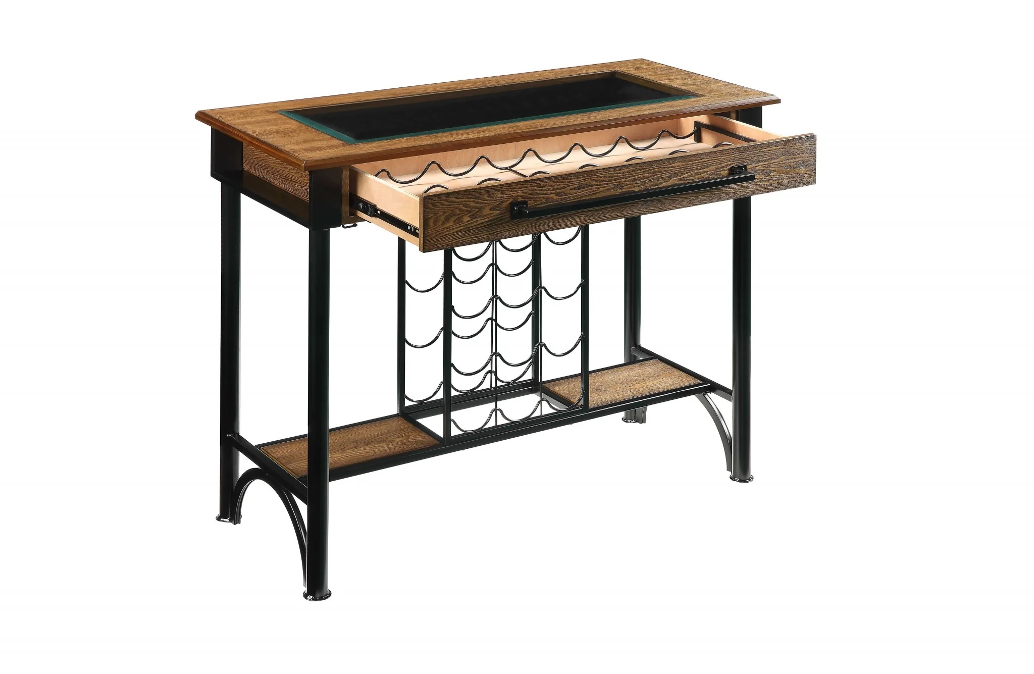 Walnut Black Metal Wood Glass Bar Table By Homeroots - Image 3