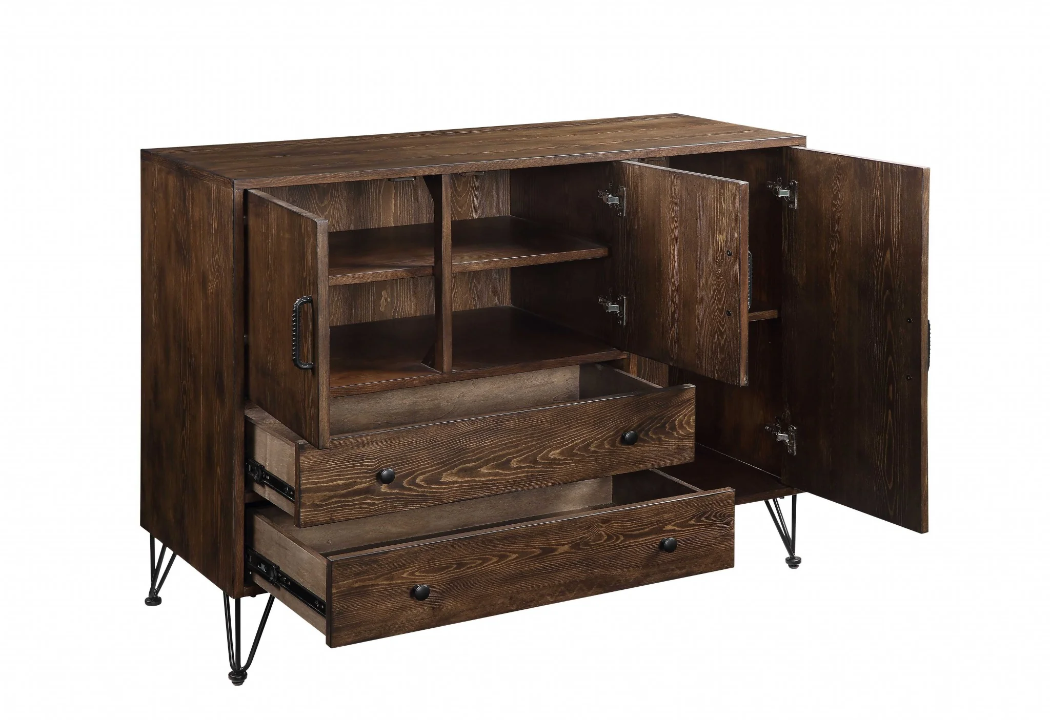 Walnut Black Metal Wood Server By Homeroots - Image 2