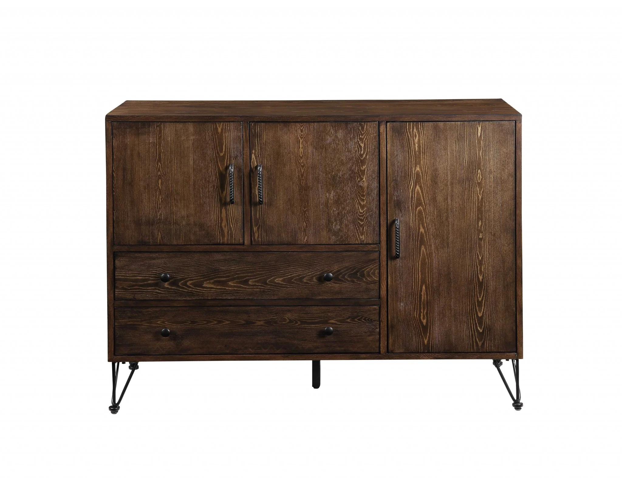 Walnut Black Metal Wood Server By Homeroots - Image 3