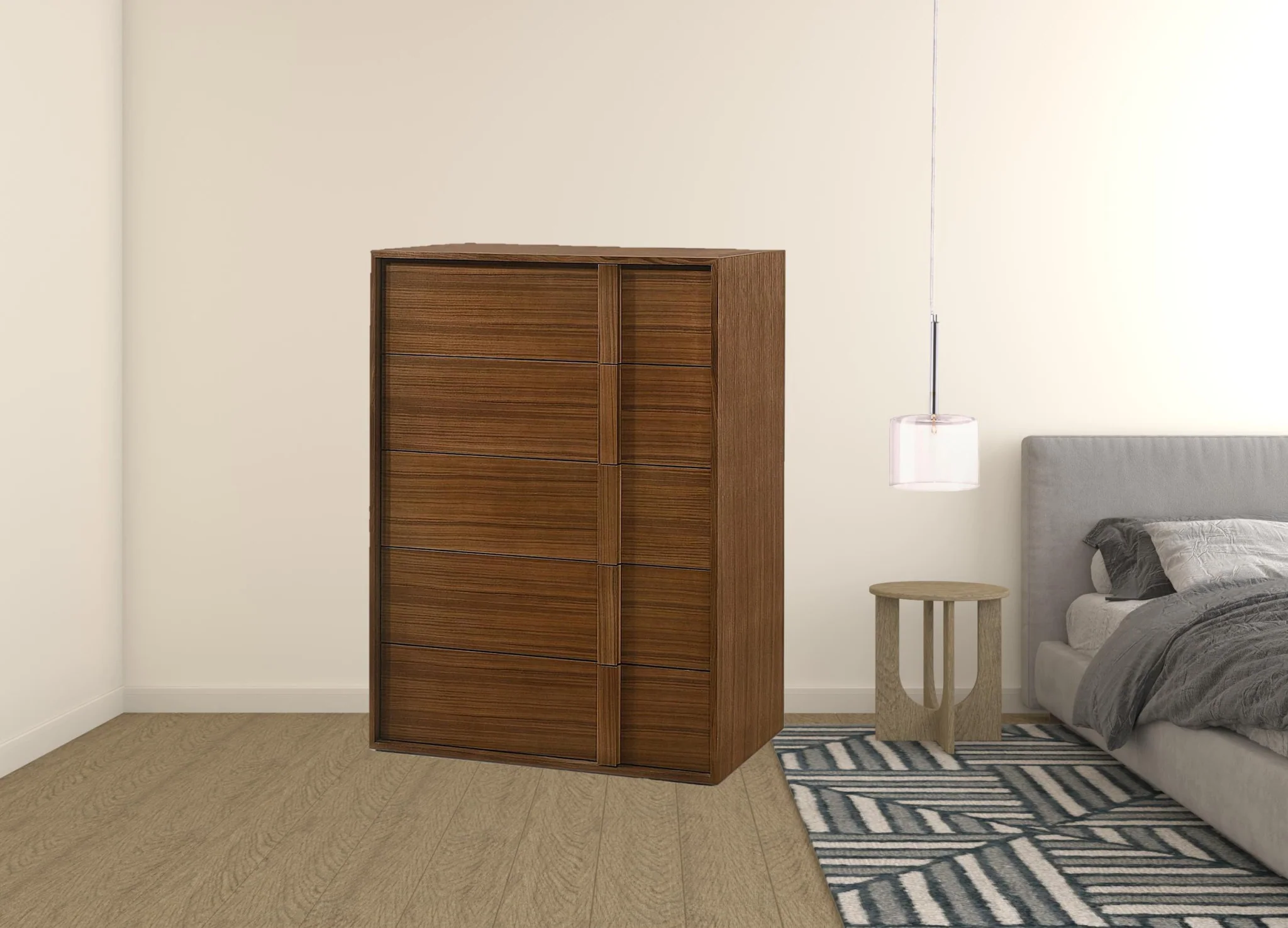 Walnut Brown Wood Contemporary Five Drawer Dresser By Homeroots - Image 3