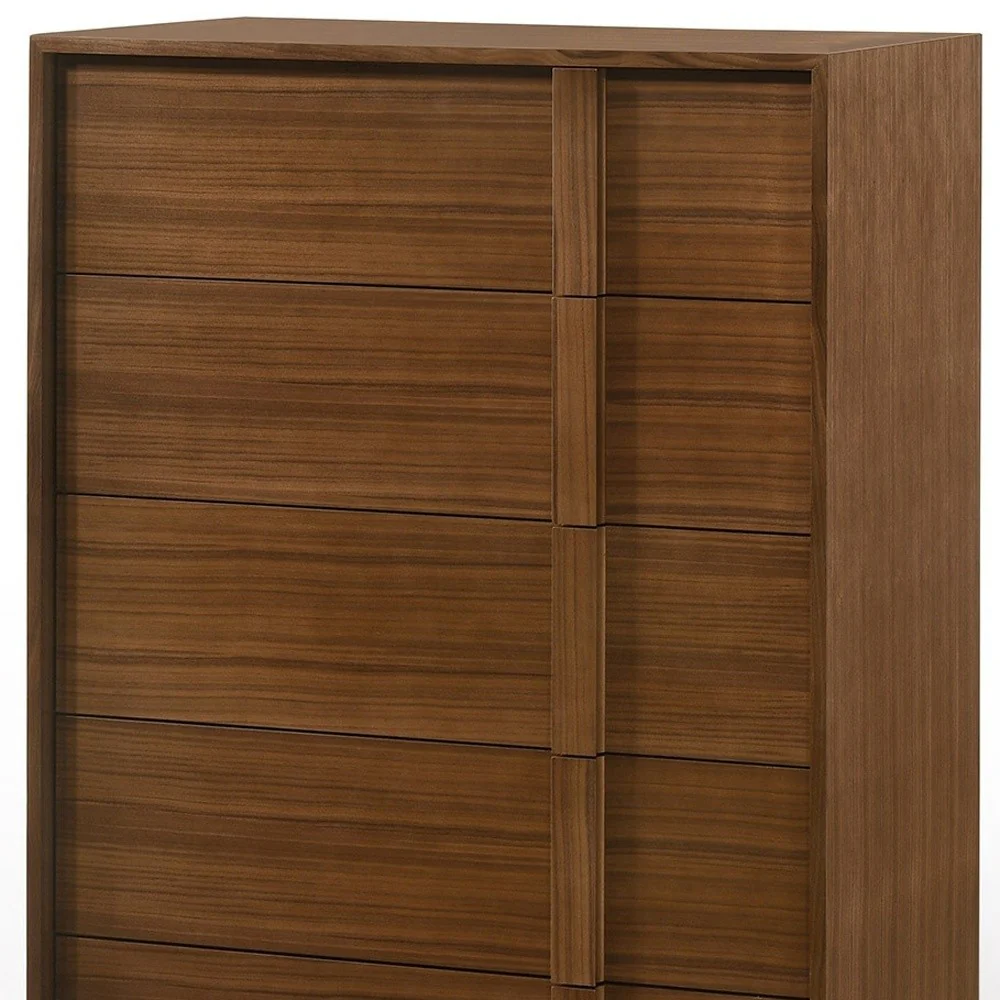 Walnut Brown Wood Contemporary Five Drawer Dresser By Homeroots - Image 4