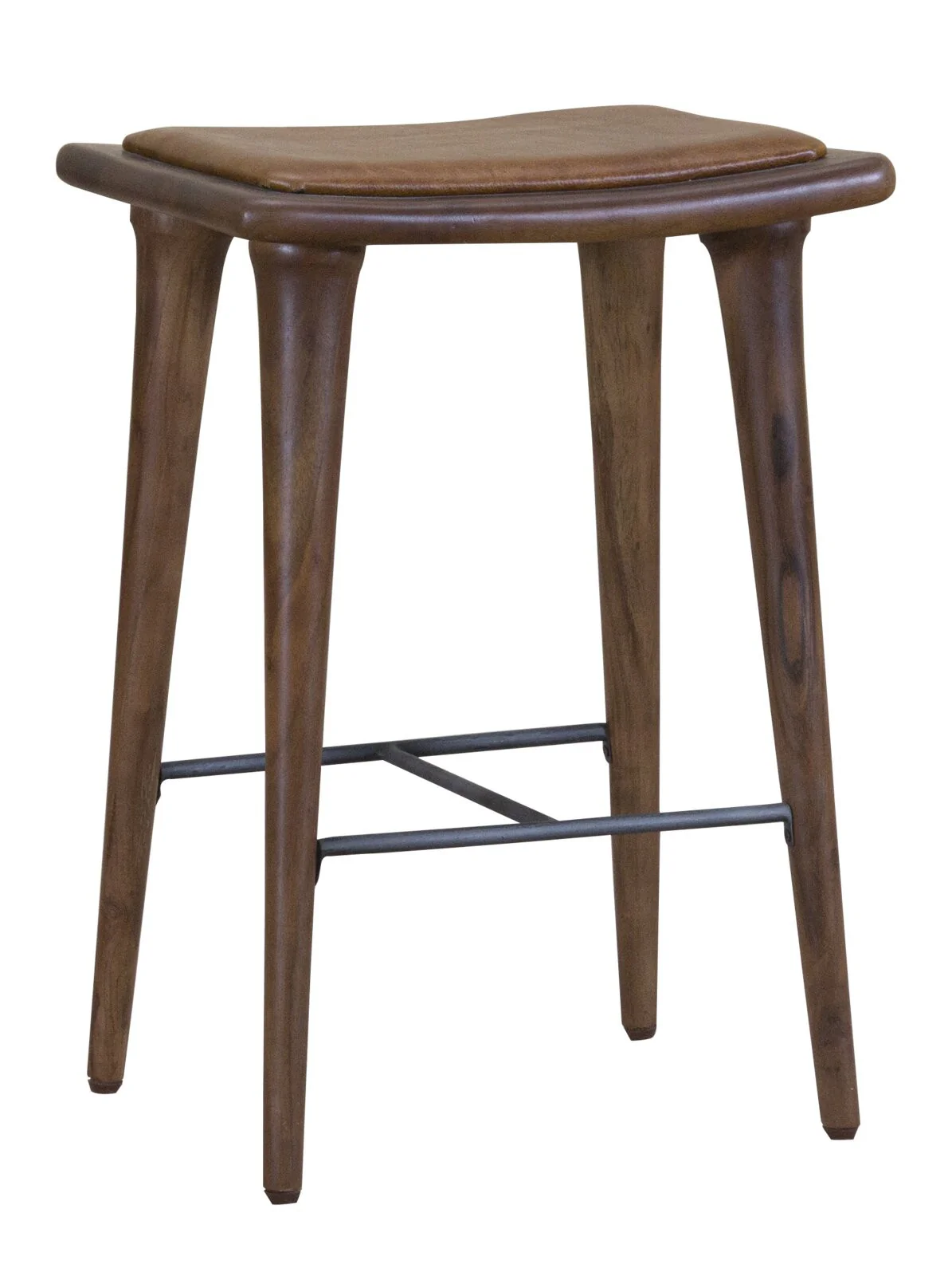 Walnut Finish Leather Counter Stool By Homeroots - Image 2