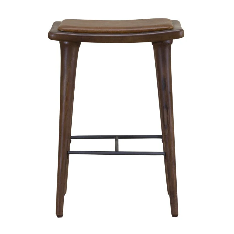 Walnut Finish Leather Counter Stool By Homeroots - Image 3