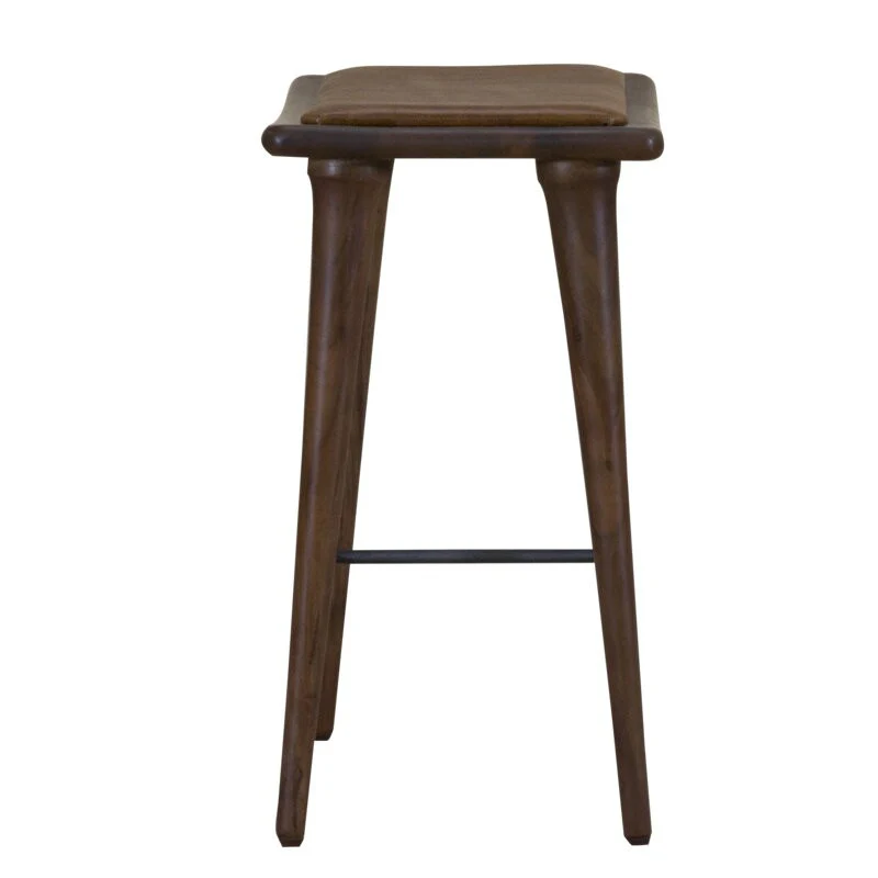 Walnut Finish Leather Counter Stool By Homeroots - Image 4