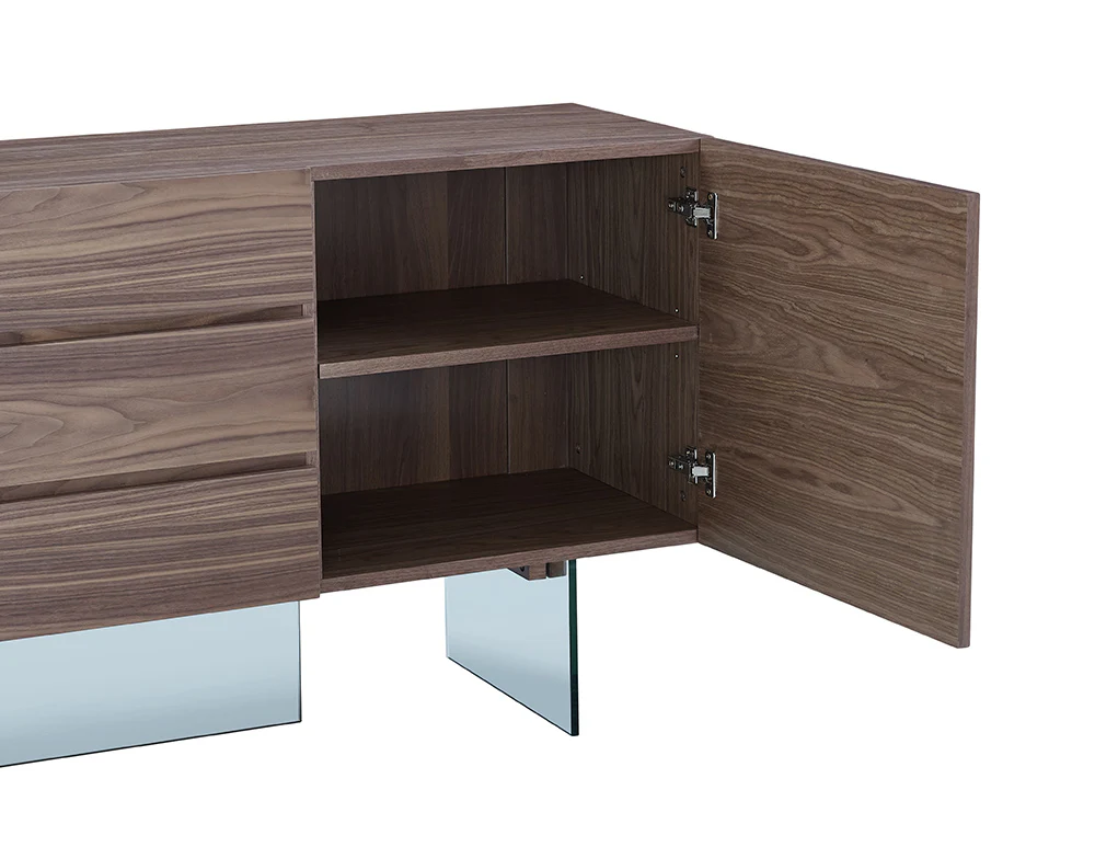 Walnut Glass Buffet By Homeroots - Image 3