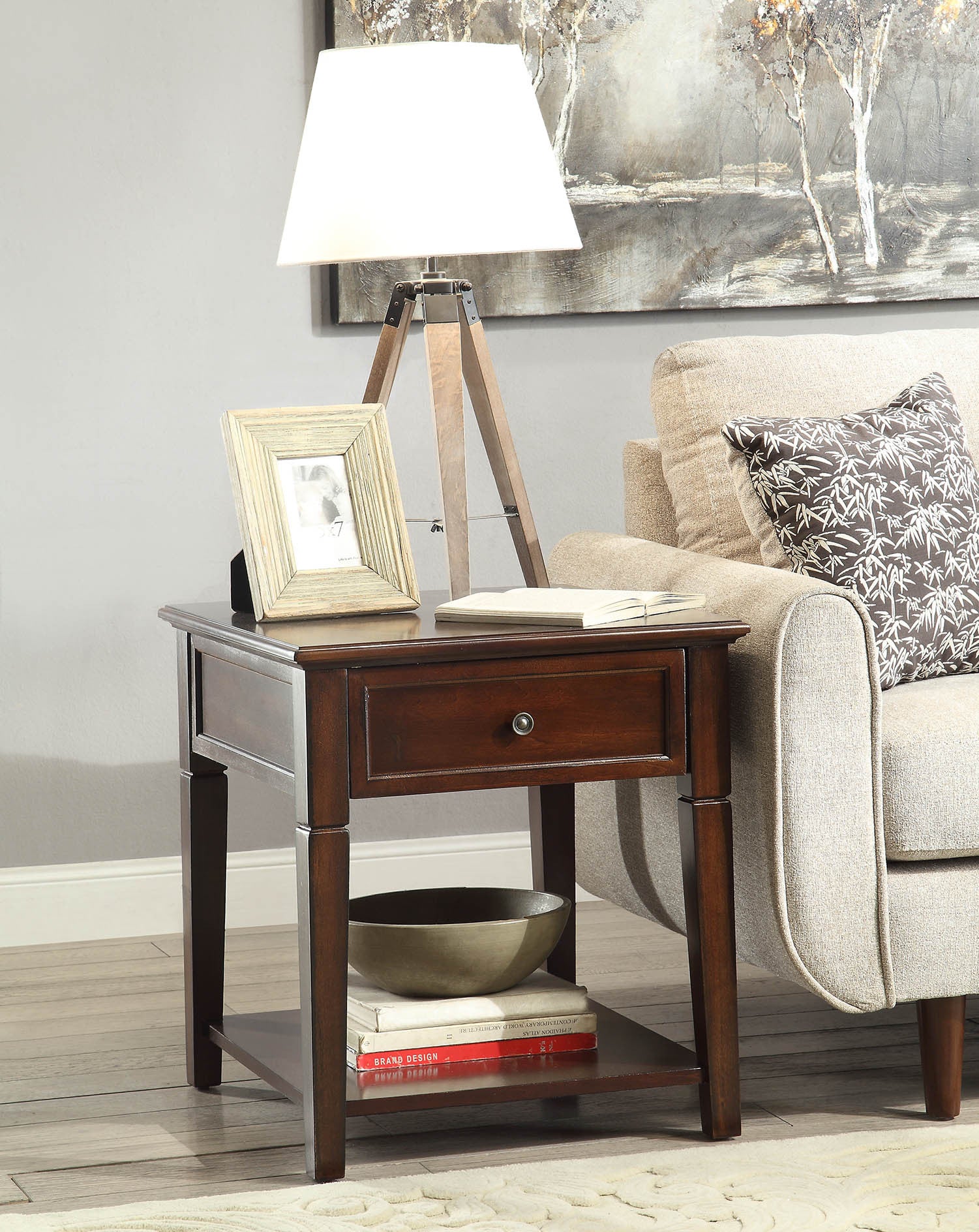 Walnut Manufactured Wood Rectangular End Table With Drawer And Shelf By Homeroots - Image 2