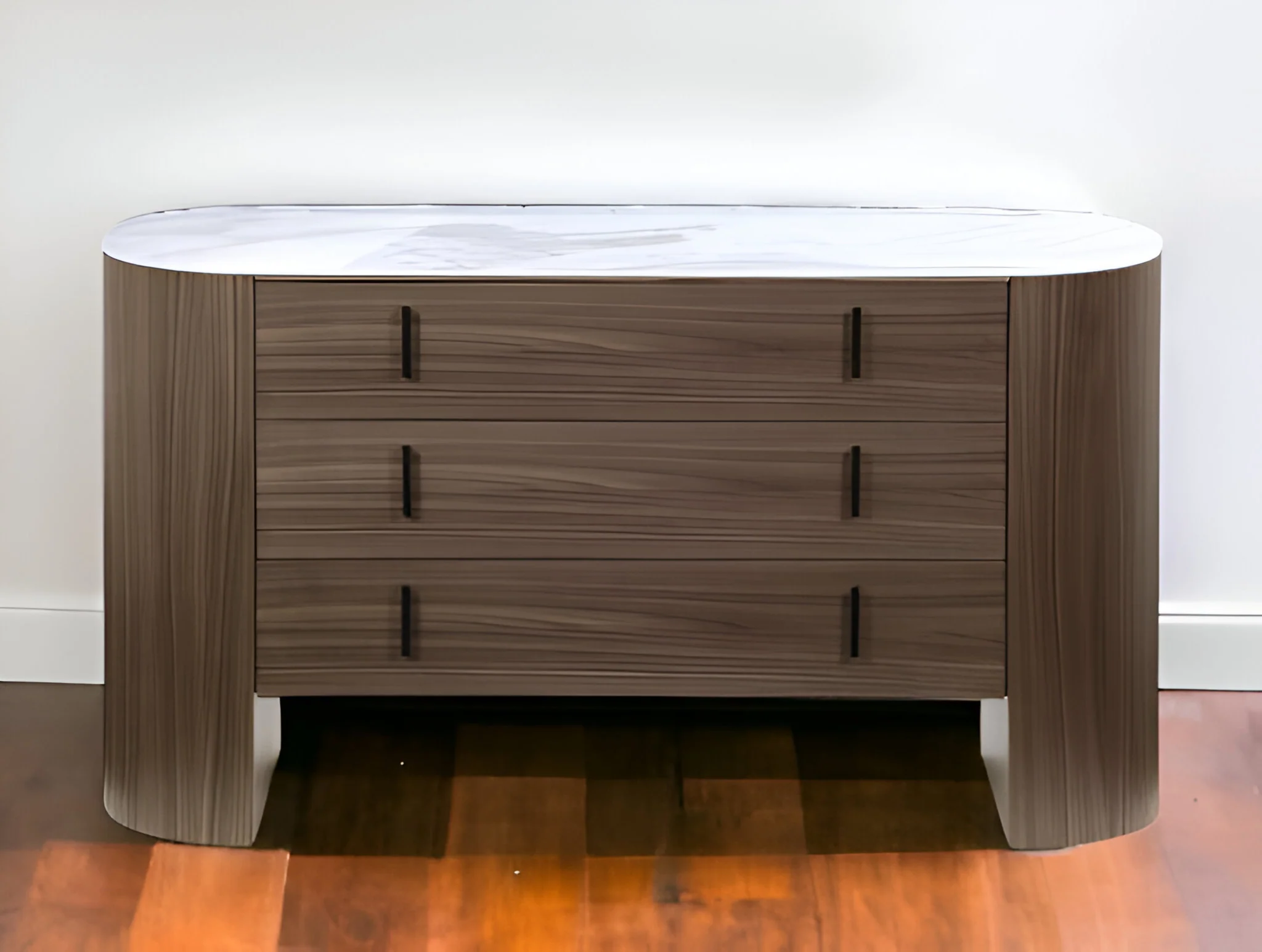 Walnut Marble Solid And Manufactured Wood Three Drawer Dresser By Homeroots - Image 2