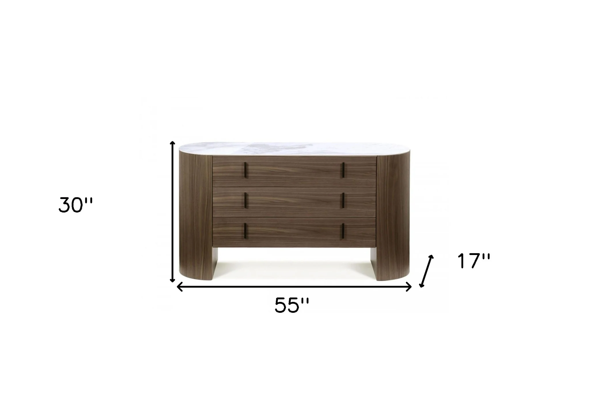 Walnut Marble Solid And Manufactured Wood Three Drawer Dresser By Homeroots - Image 3