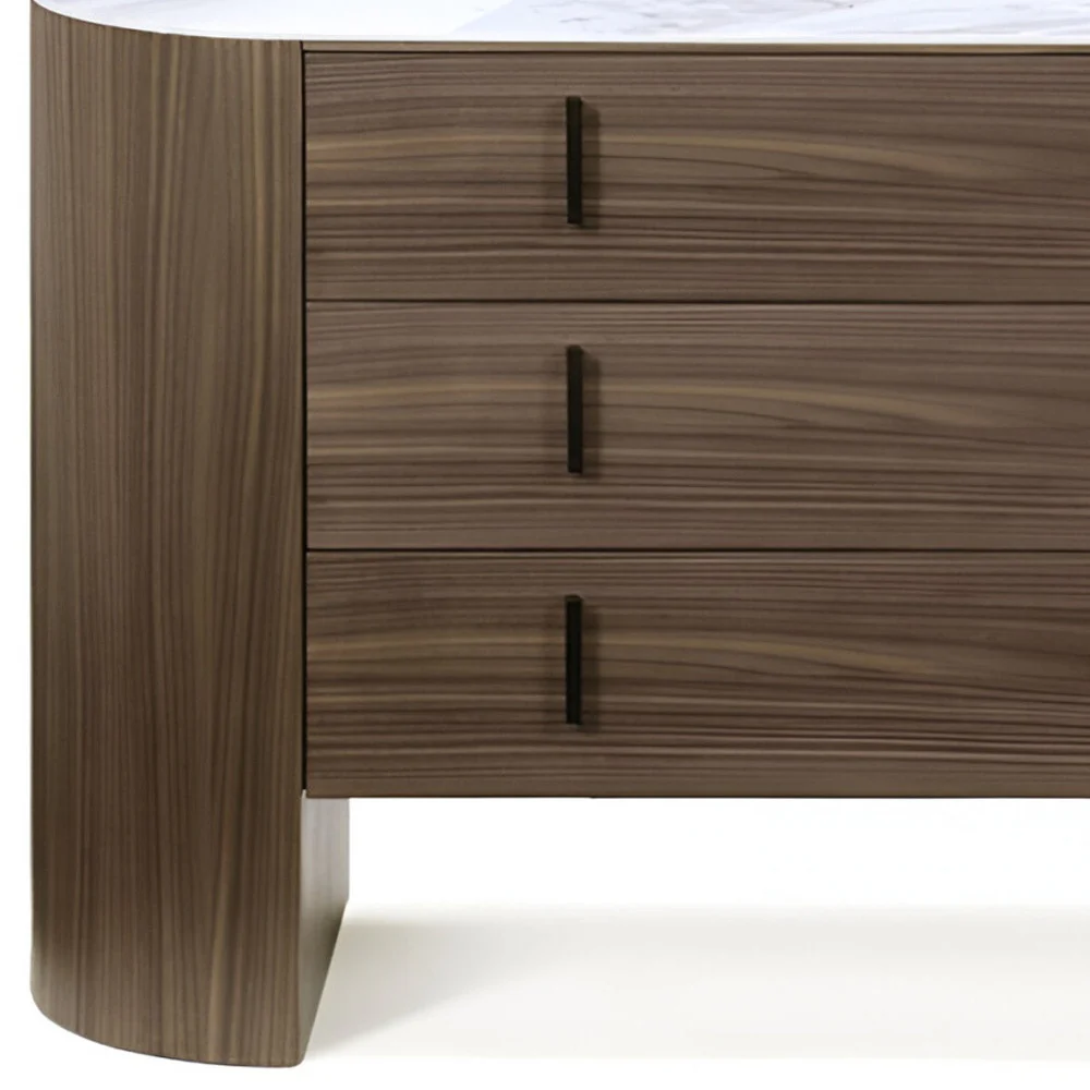 Walnut Marble Solid And Manufactured Wood Three Drawer Dresser By Homeroots - Image 5