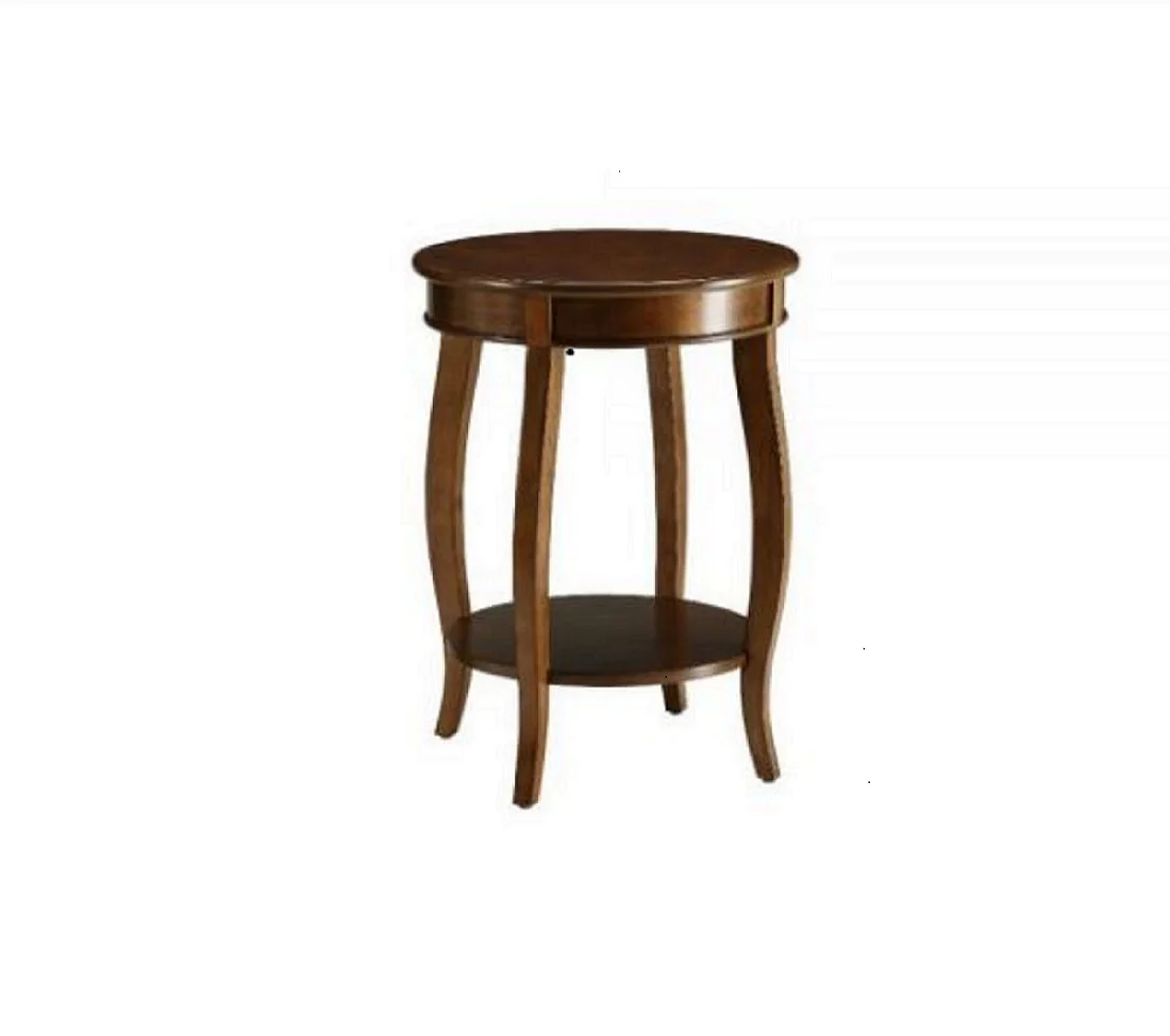 Walnut Round Wooden Side Table By Homeroots - Image 2