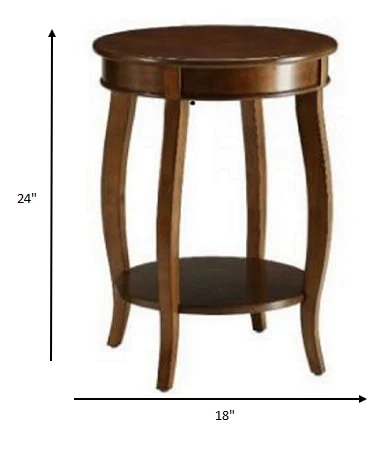 Walnut Round Wooden Side Table By Homeroots - Image 5