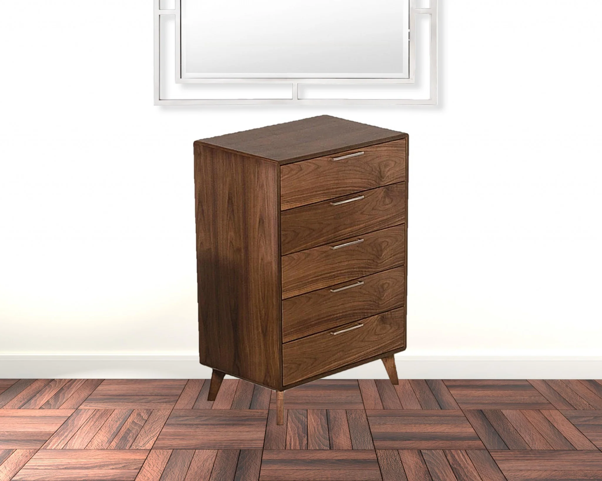 Walnut Solid Wood Five Drawer Chest By Homeroots - Image 5