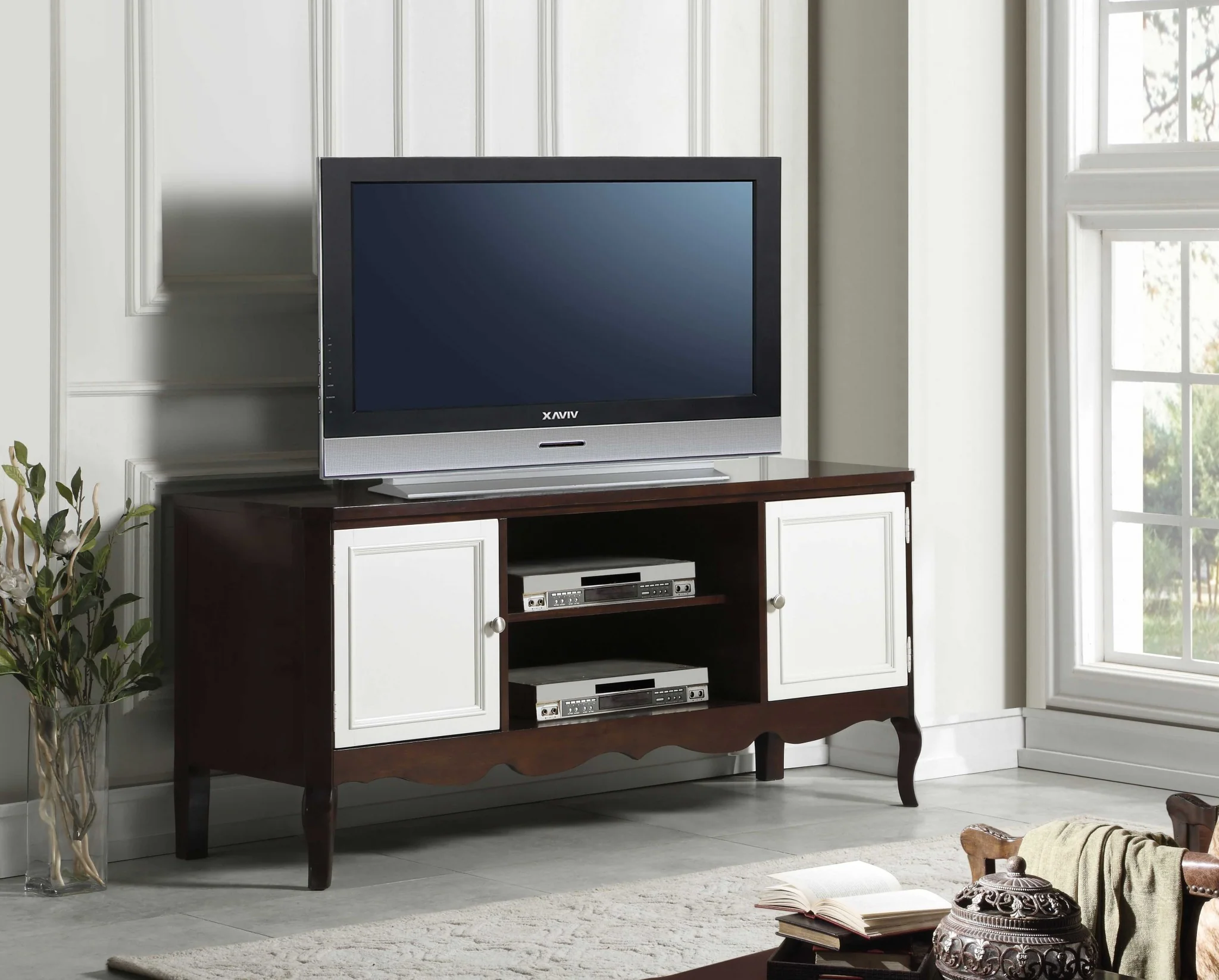 Walnut White Wood TV Stand By Homeroots - Image 2