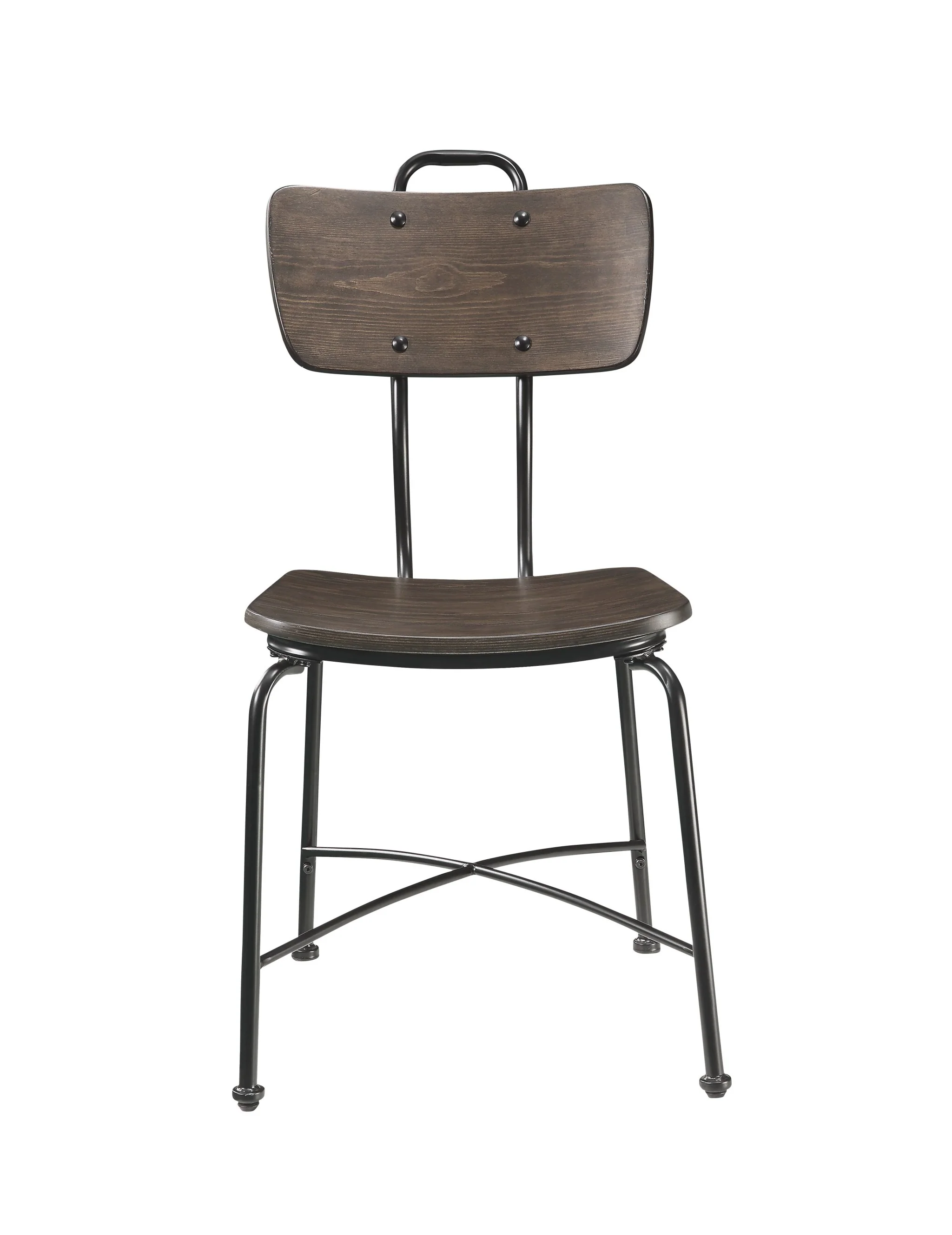 Walnut Wood And Black Metal Base Side Chair Set Of 2 By Homeroots - Image 3