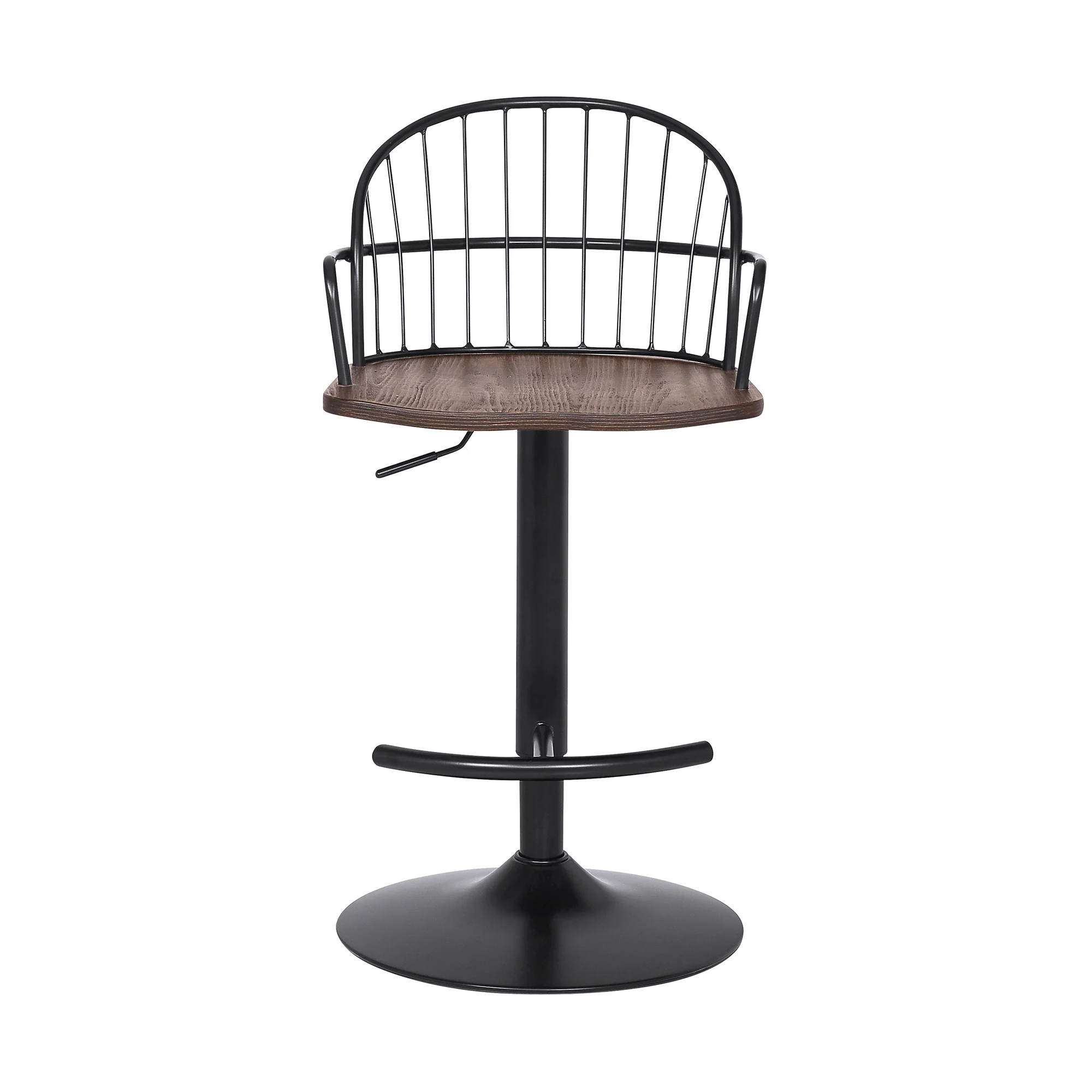 Walnut Wood and Metal Adjustable Curve Back Bar Stool By Homeroots - Image 3