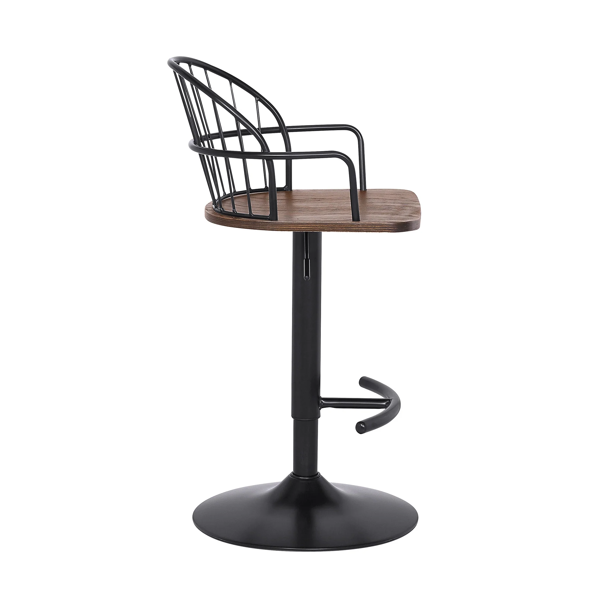 Walnut Wood and Metal Adjustable Curve Back Bar Stool By Homeroots - Image 4