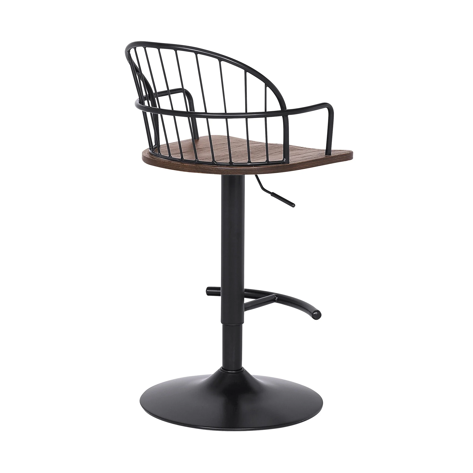 Walnut Wood and Metal Adjustable Curve Back Bar Stool By Homeroots - Image 5