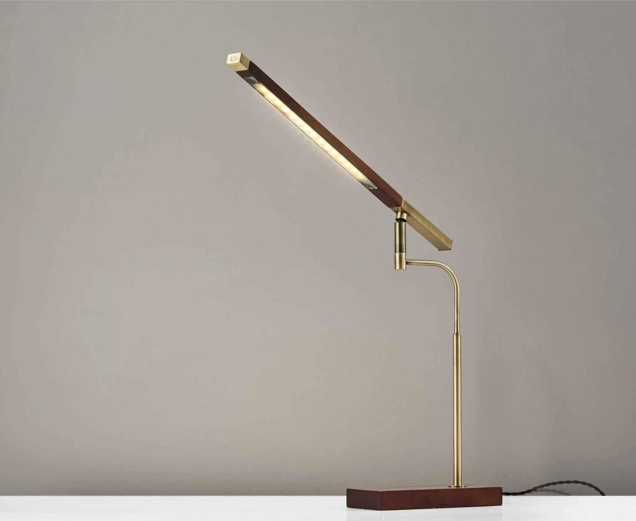 Walnut Wood Finish and Antique Brass Metal Adjustable LED Desk Lamp with USB Port By Homeroots - Image 2