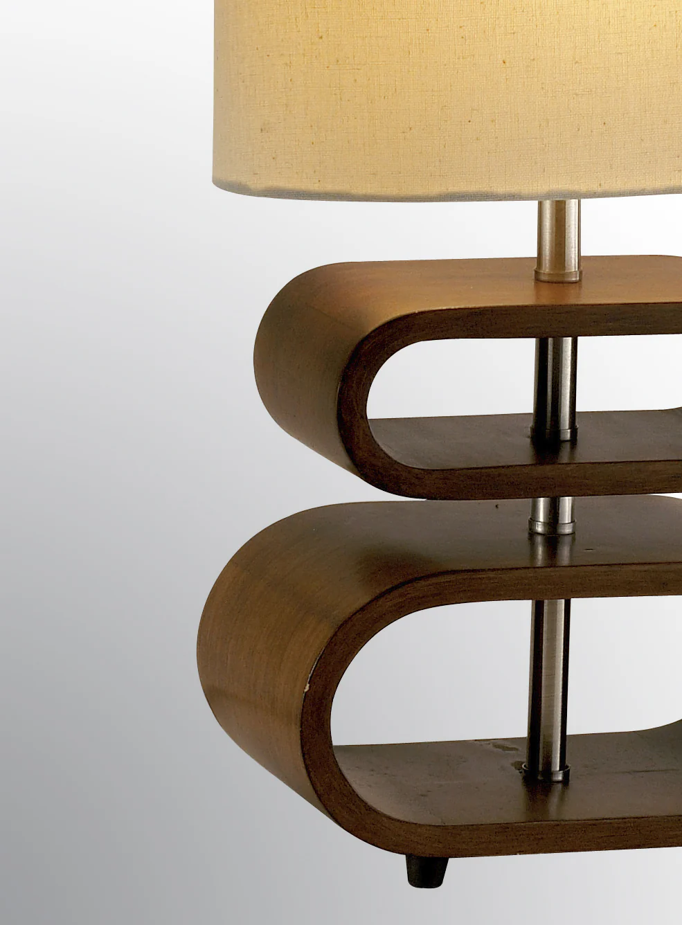 Walnut Wood Finish Stacked Bentwood Ovals with Natural Fabric Oval Shade Table Lamp By Homeroots - Image 3