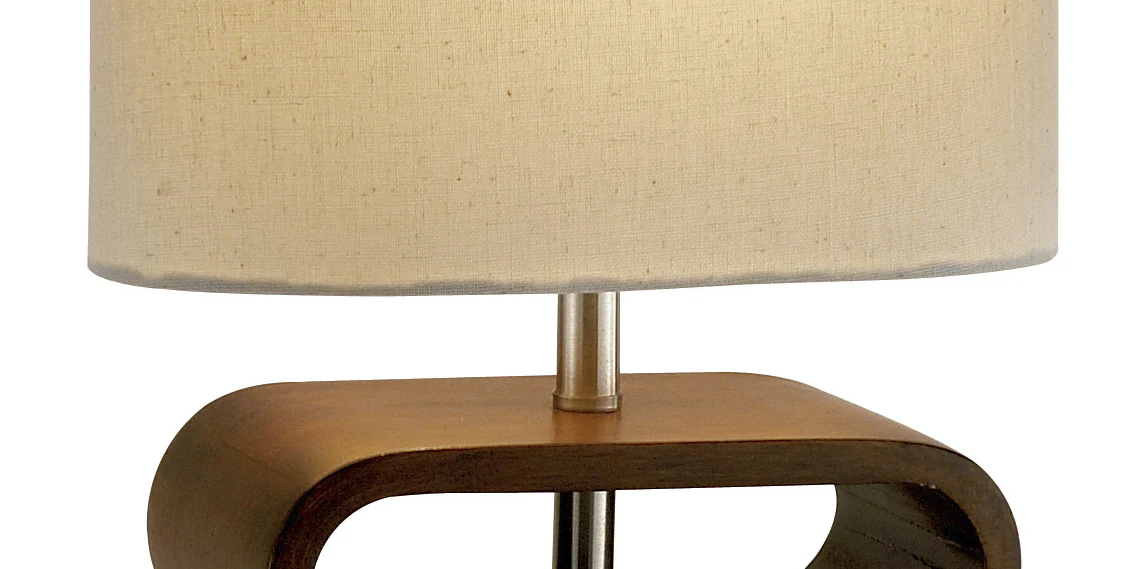 Walnut Wood Finish Stacked Bentwood Ovals with Natural Fabric Oval Shade Table Lamp By Homeroots - Image 4