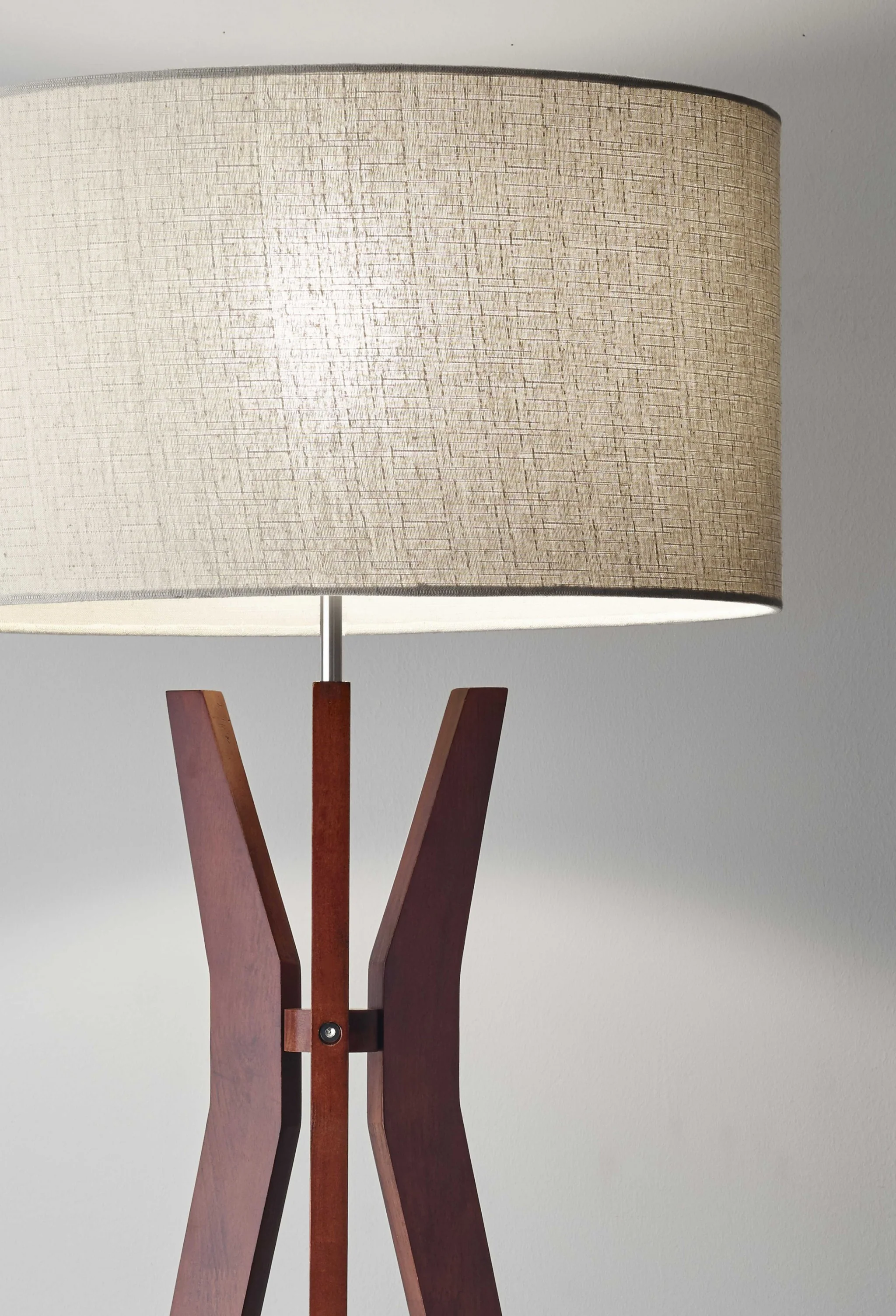 Walnut Wood Floor Lamp Tripod Base with Shelf By Homeroots - Image 2