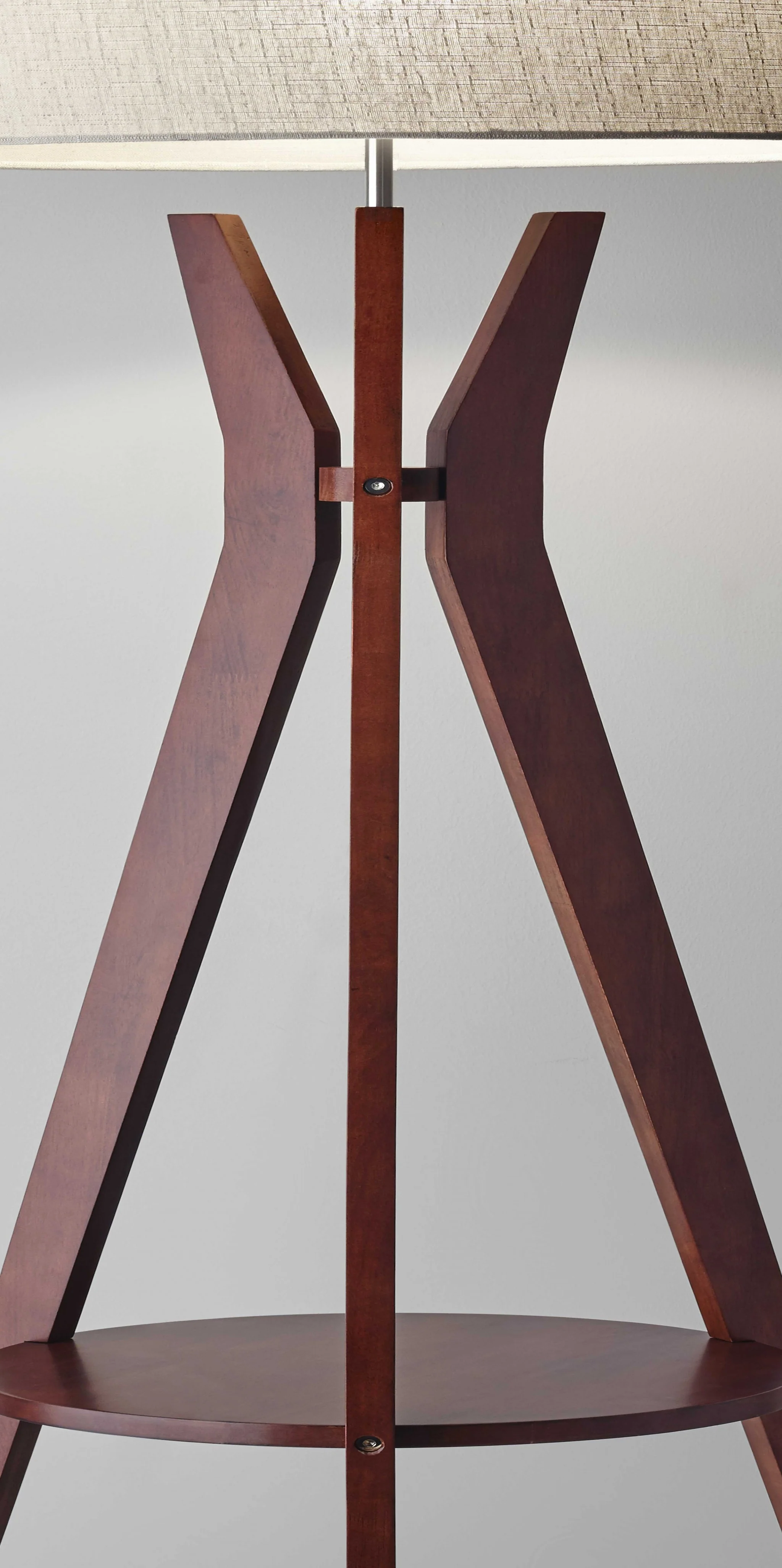 Walnut Wood Floor Lamp Tripod Base with Shelf By Homeroots - Image 3