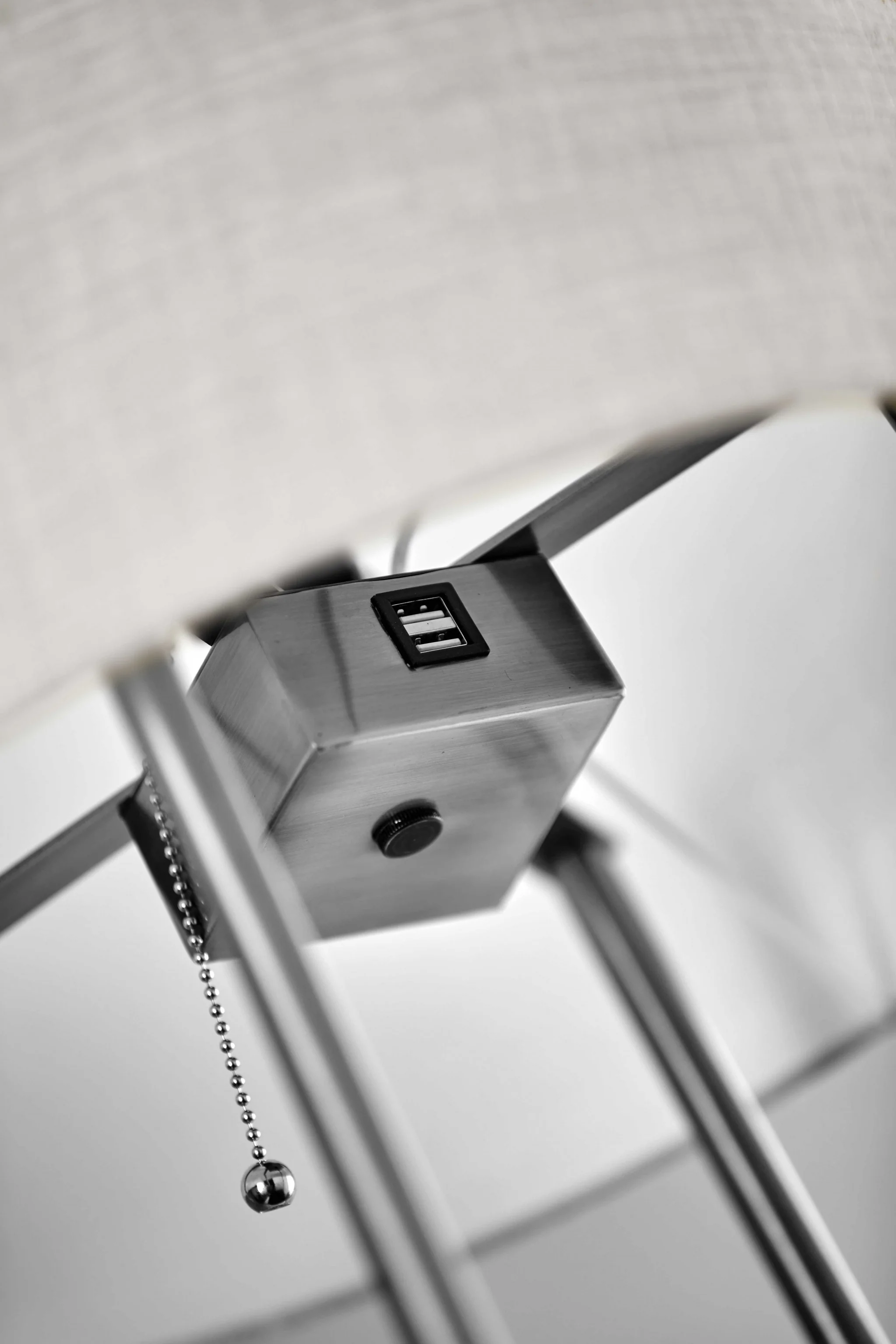Walnut Wood Metal Shelf Floor Lamp with Charging Station By Homeroots - Image 5