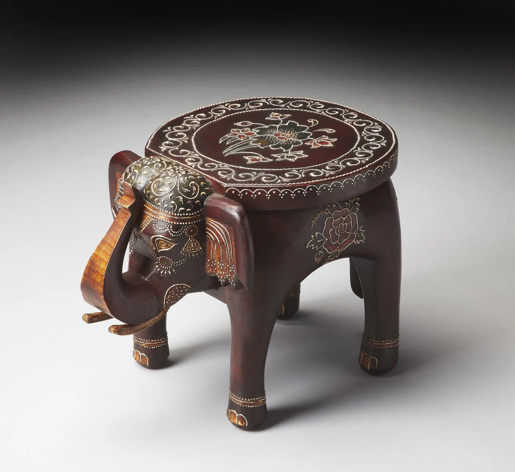 Warm Brown Hand Painted Floral 3D Elephant End Table By Homeroots - Image 5