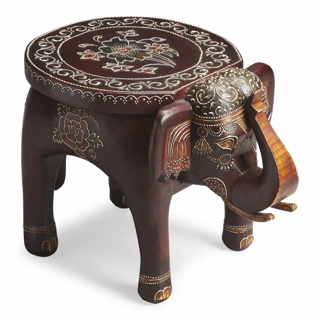 Warm Brown Hand Painted Floral 3D Elephant End Table By Homeroots - Image 8