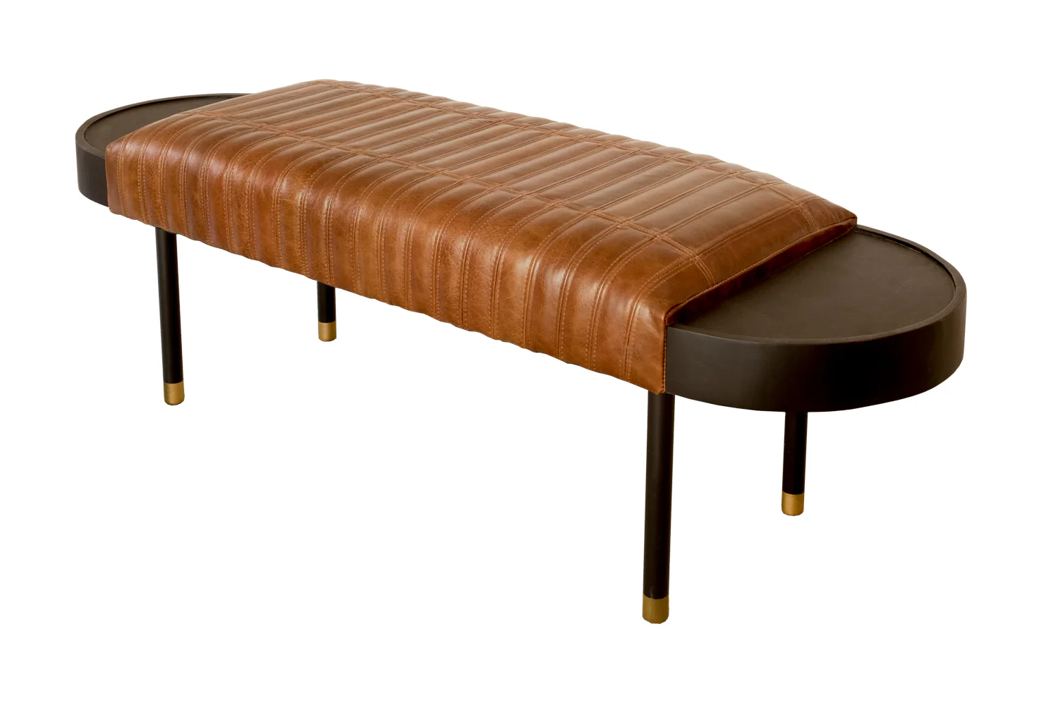 Warm Brown Leather and Solid Wood Bench By Homeroots - Image 2