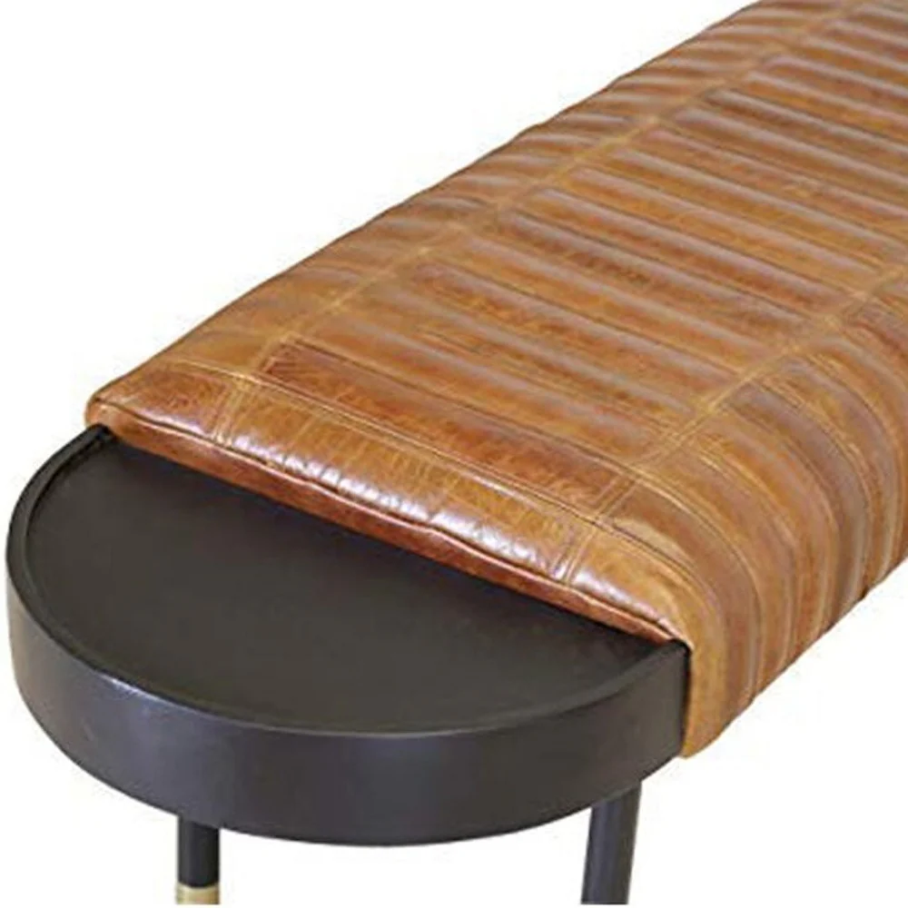 Warm Brown Leather and Solid Wood Bench By Homeroots - Image 6