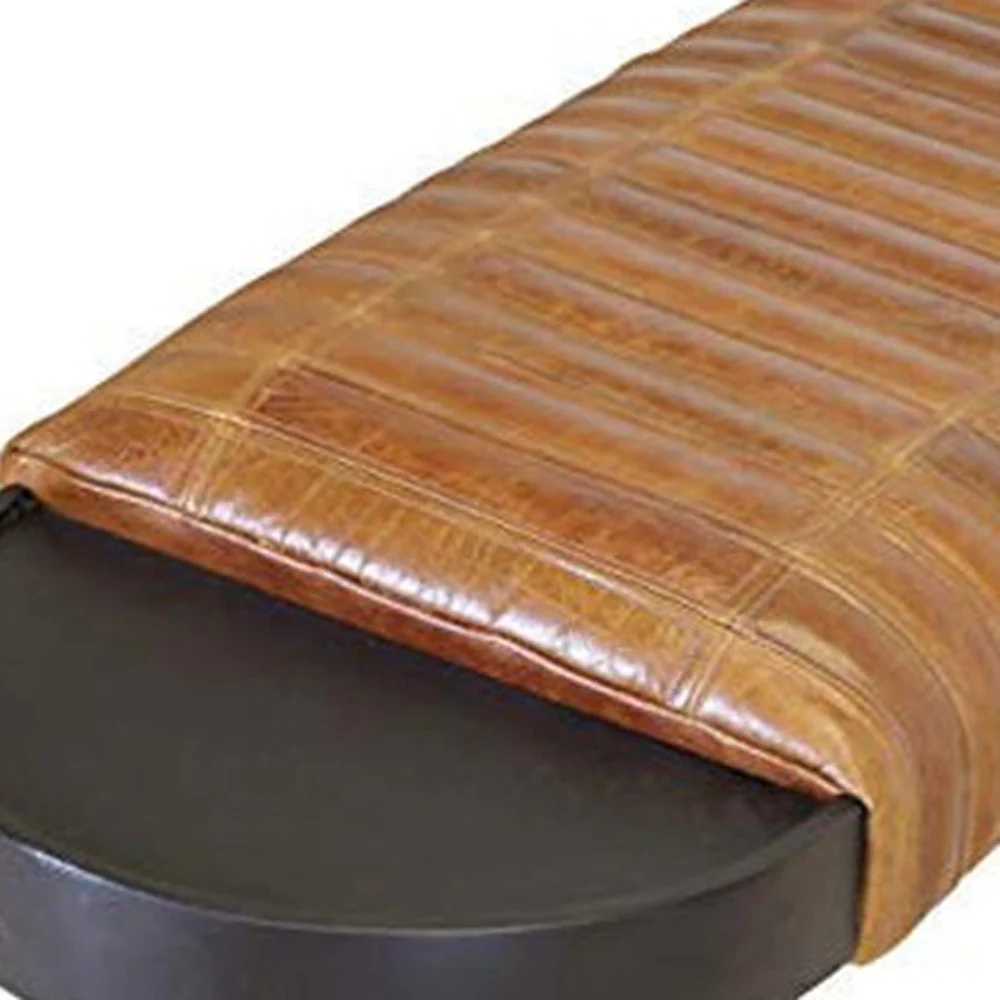Warm Brown Leather and Solid Wood Bench By Homeroots - Image 7