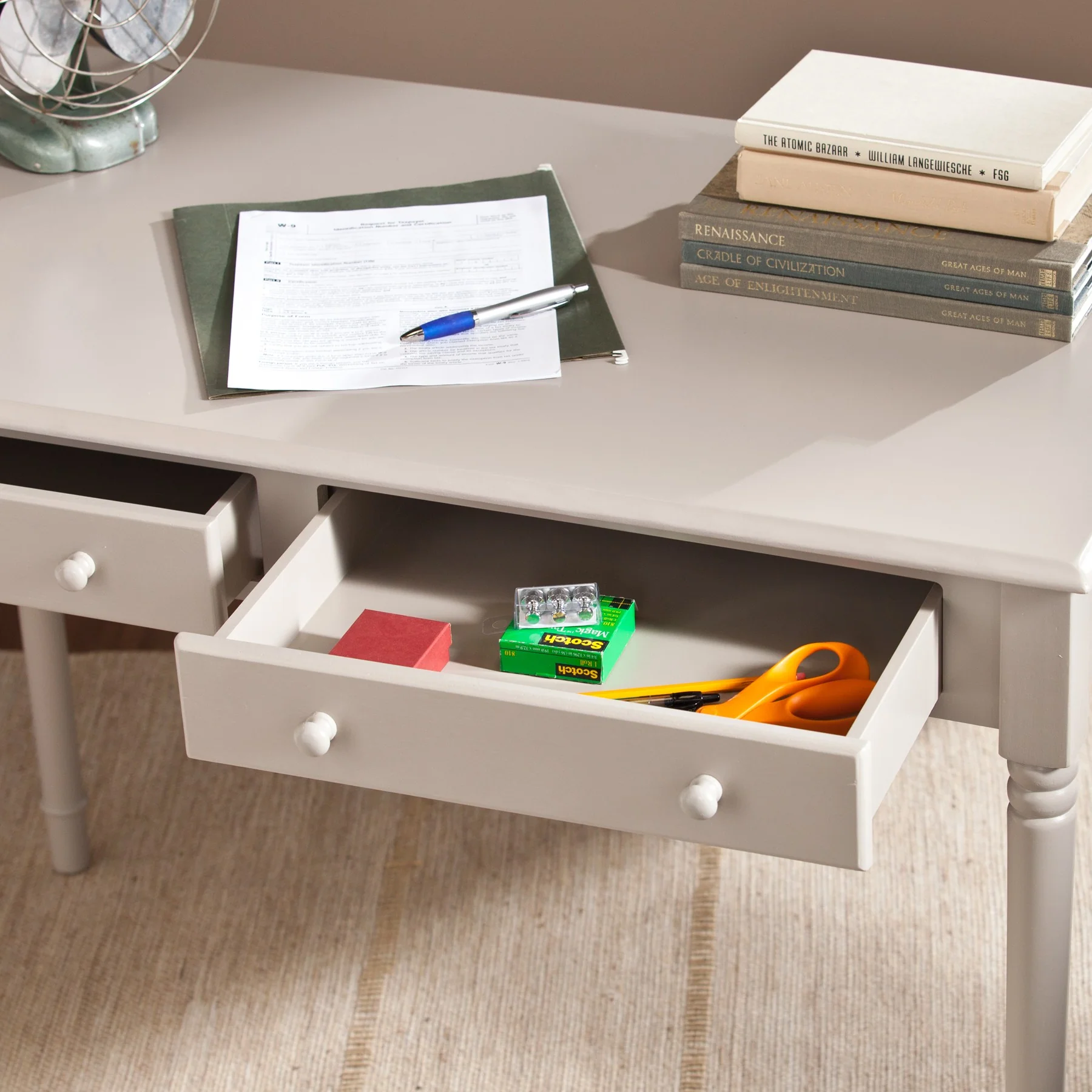 Warm Gray Writing Desk By Homeroots - Image 2