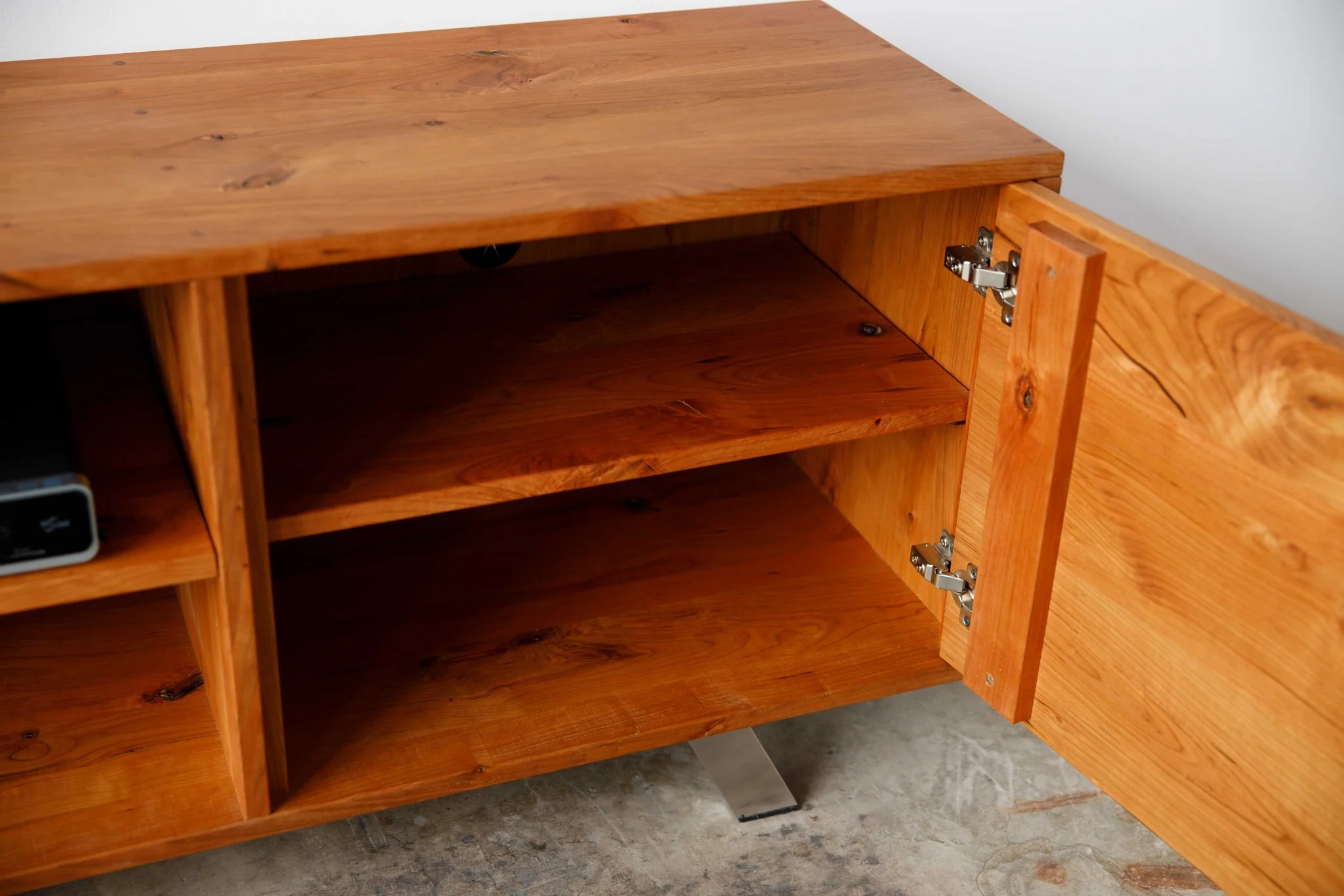 Warm Natural Cherry And Steel TV Stand or Media Center By Homeroots - Image 2