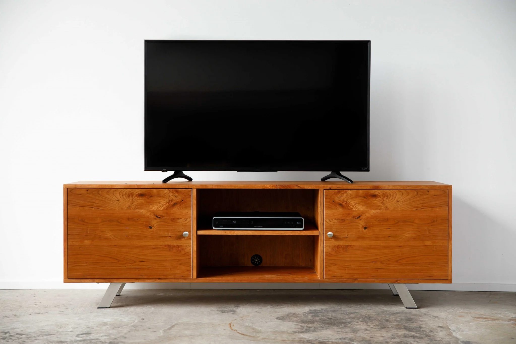 Warm Natural Cherry And Steel TV Stand or Media Center By Homeroots - Image 3