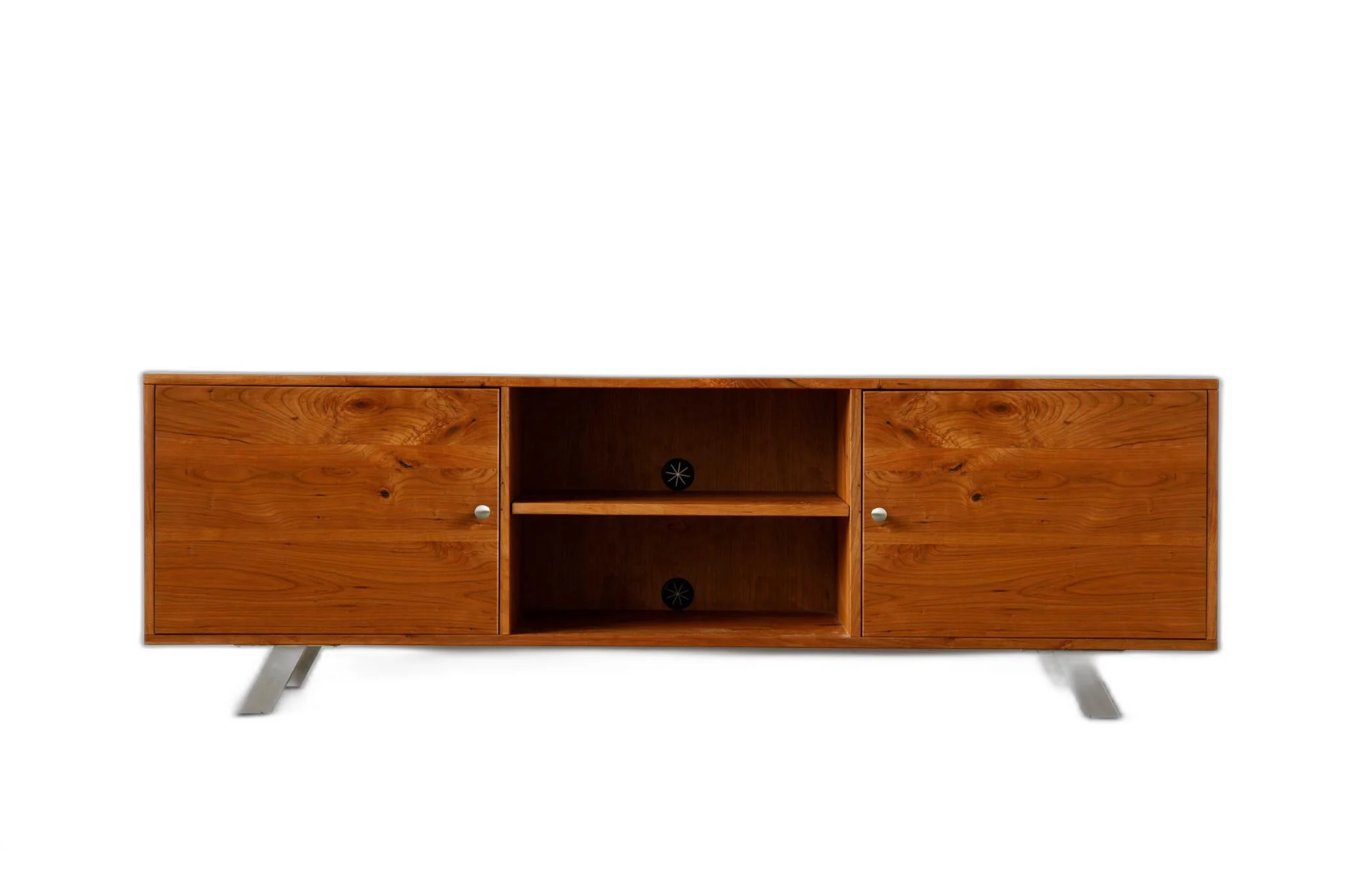 Warm Natural Cherry And Steel TV Stand or Media Center By Homeroots - Image 4