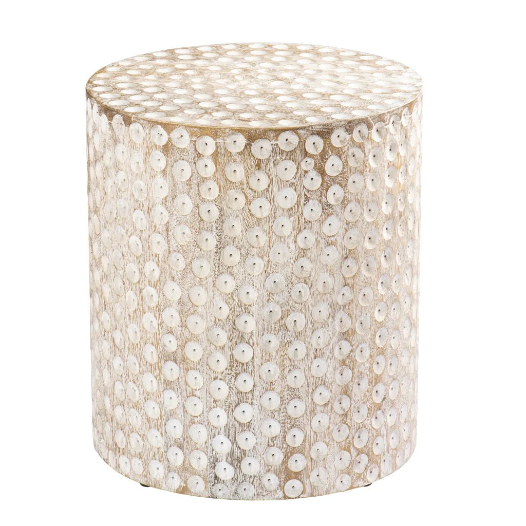 Washed White Solid Wood Round End Table By Homeroots - Image 2