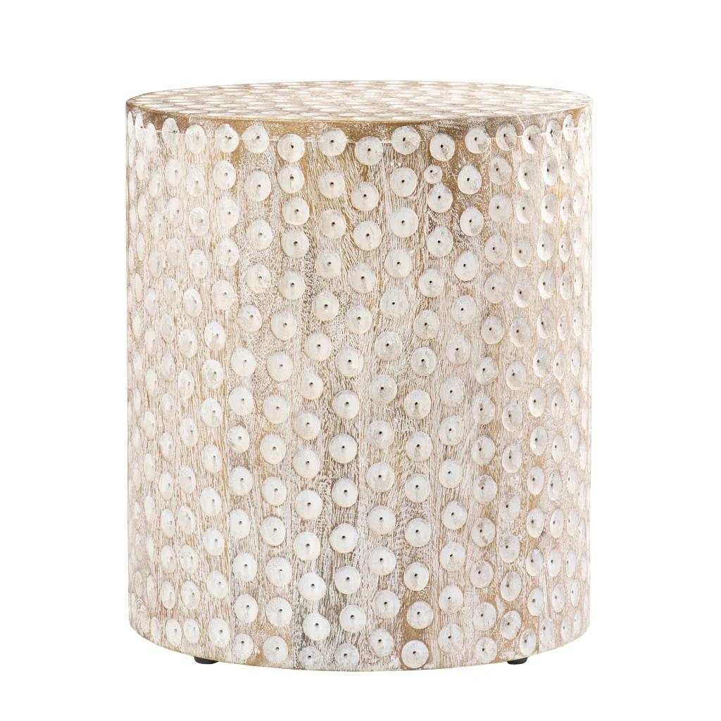 Washed White Solid Wood Round End Table By Homeroots - Image 5